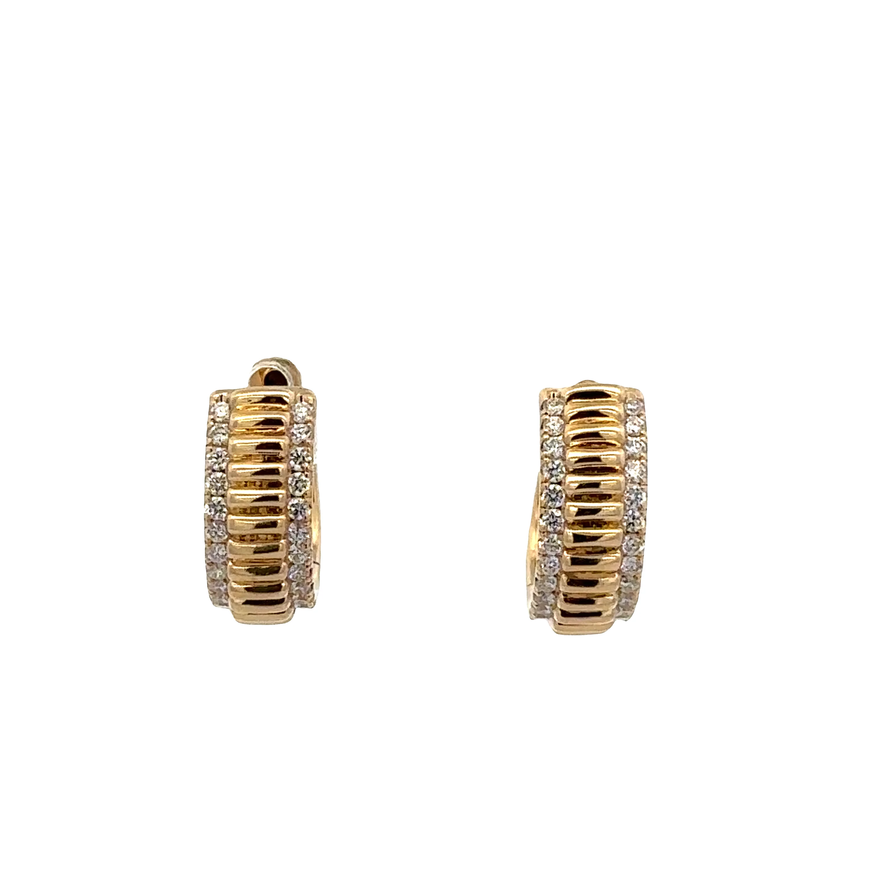 14k Yellow Gold Textured Diamond Huggie Earrings