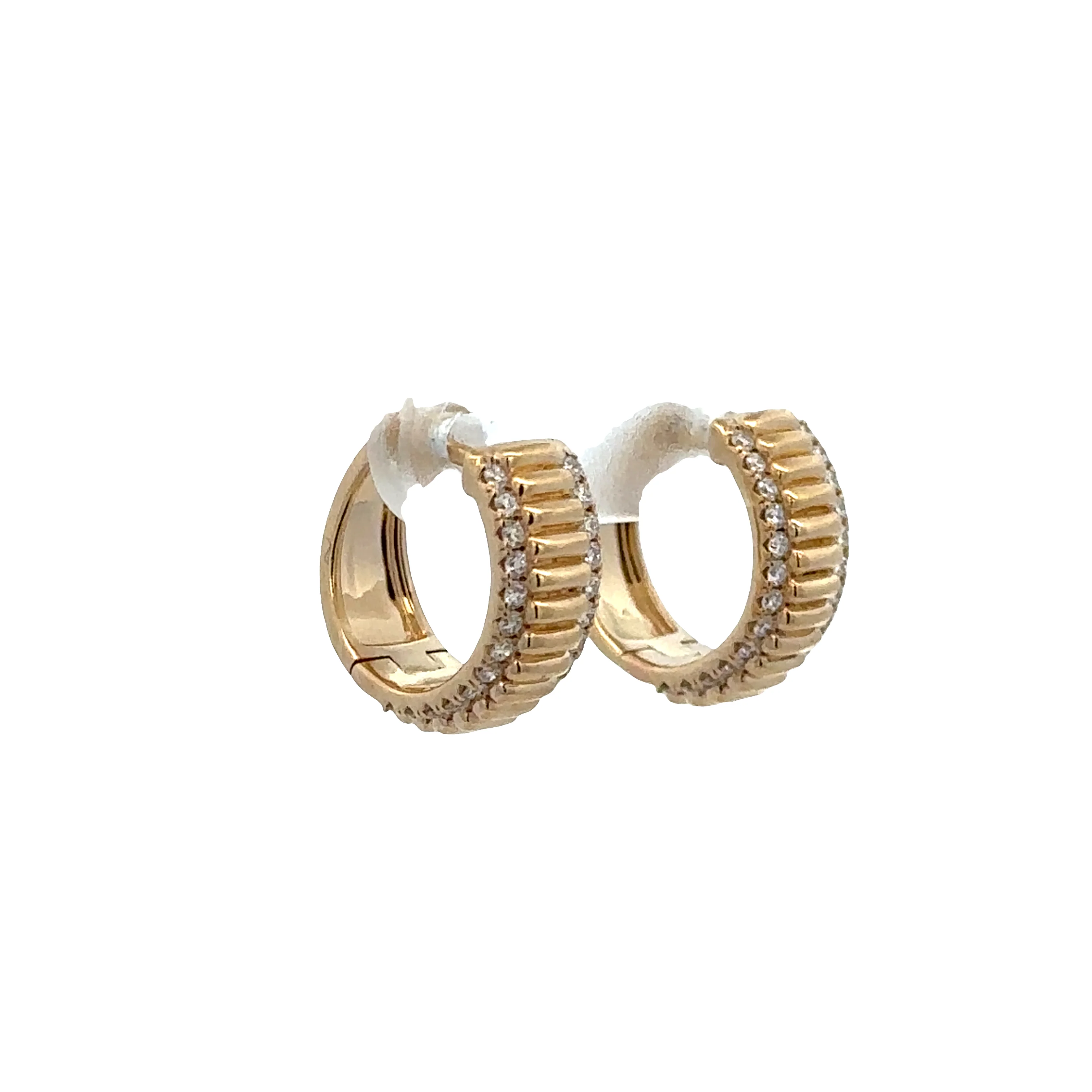 14k Yellow Gold Textured Diamond Huggie Earrings - Image 2