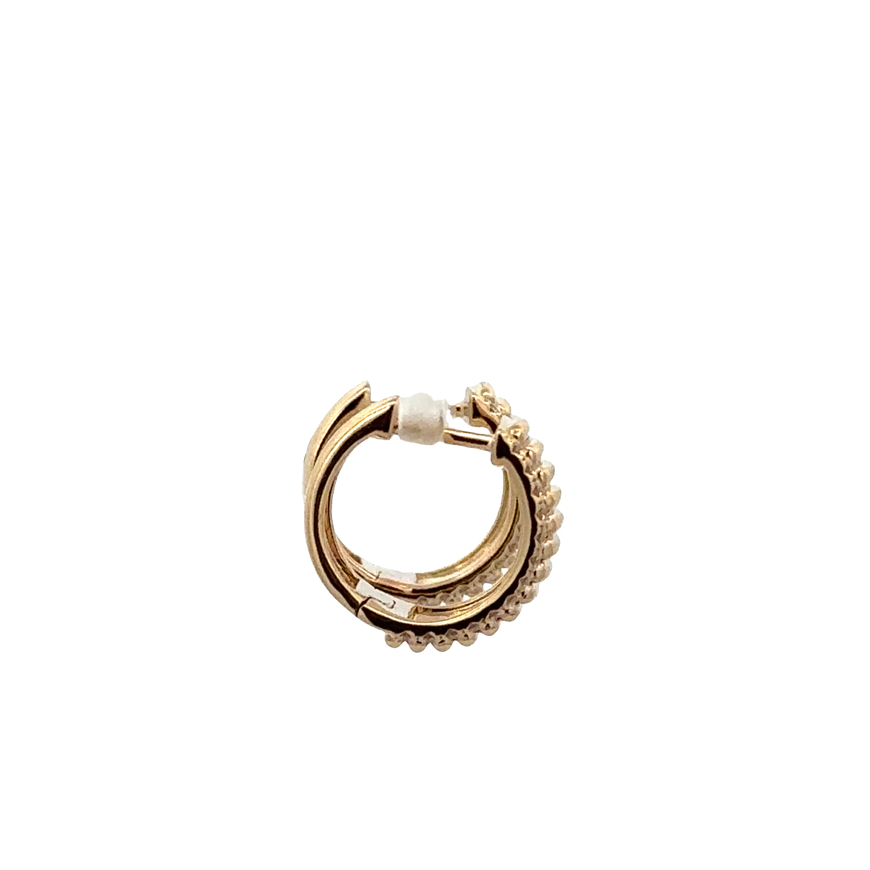 14k Yellow Gold Textured Diamond Huggie Earrings - Image 3