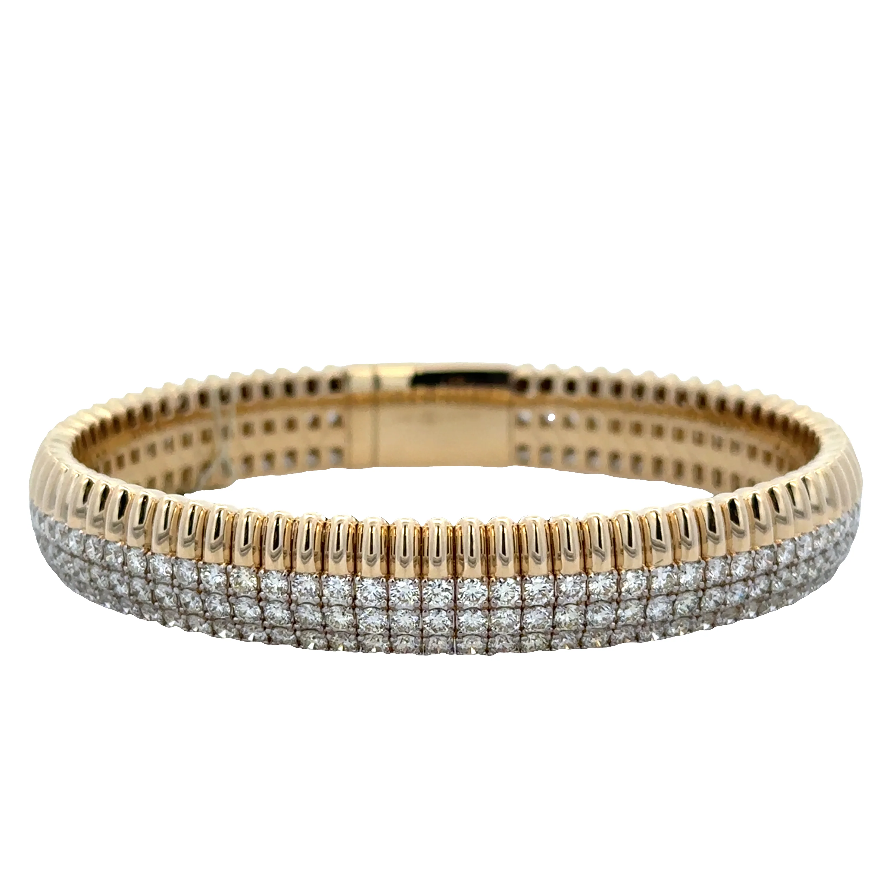 14k Yellow Gold Textured Flexible Diamond Bangle Bracelet – 10.5mm