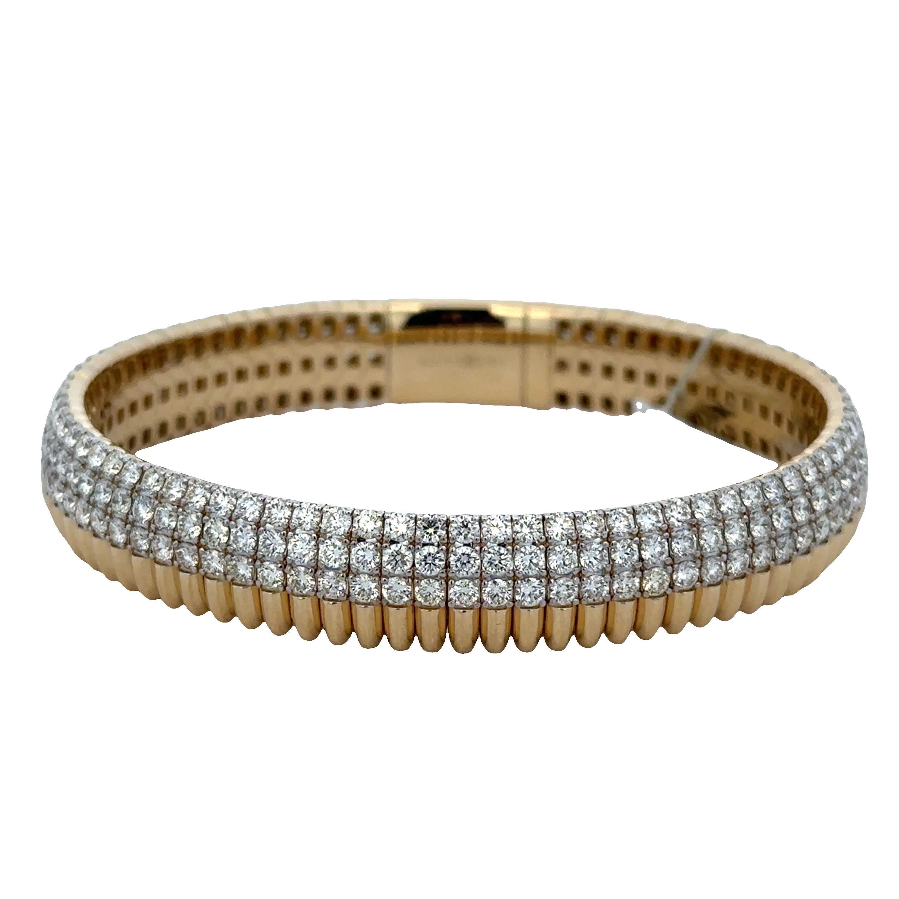 14k Yellow Gold Textured Flexible Diamond Bangle Bracelet – 10.5mm - Image 2