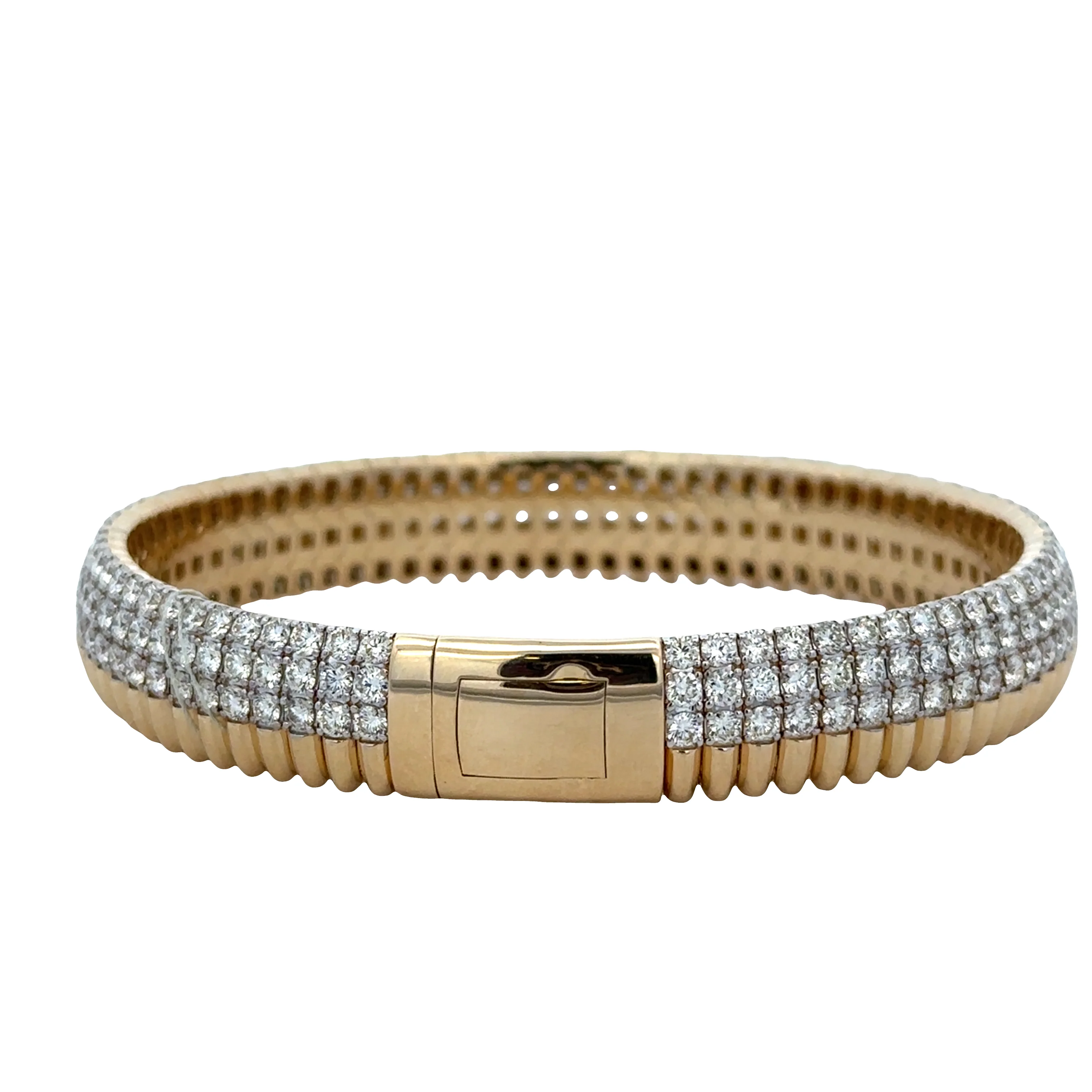 14k Yellow Gold Textured Flexible Diamond Bangle Bracelet – 10.5mm - Image 3