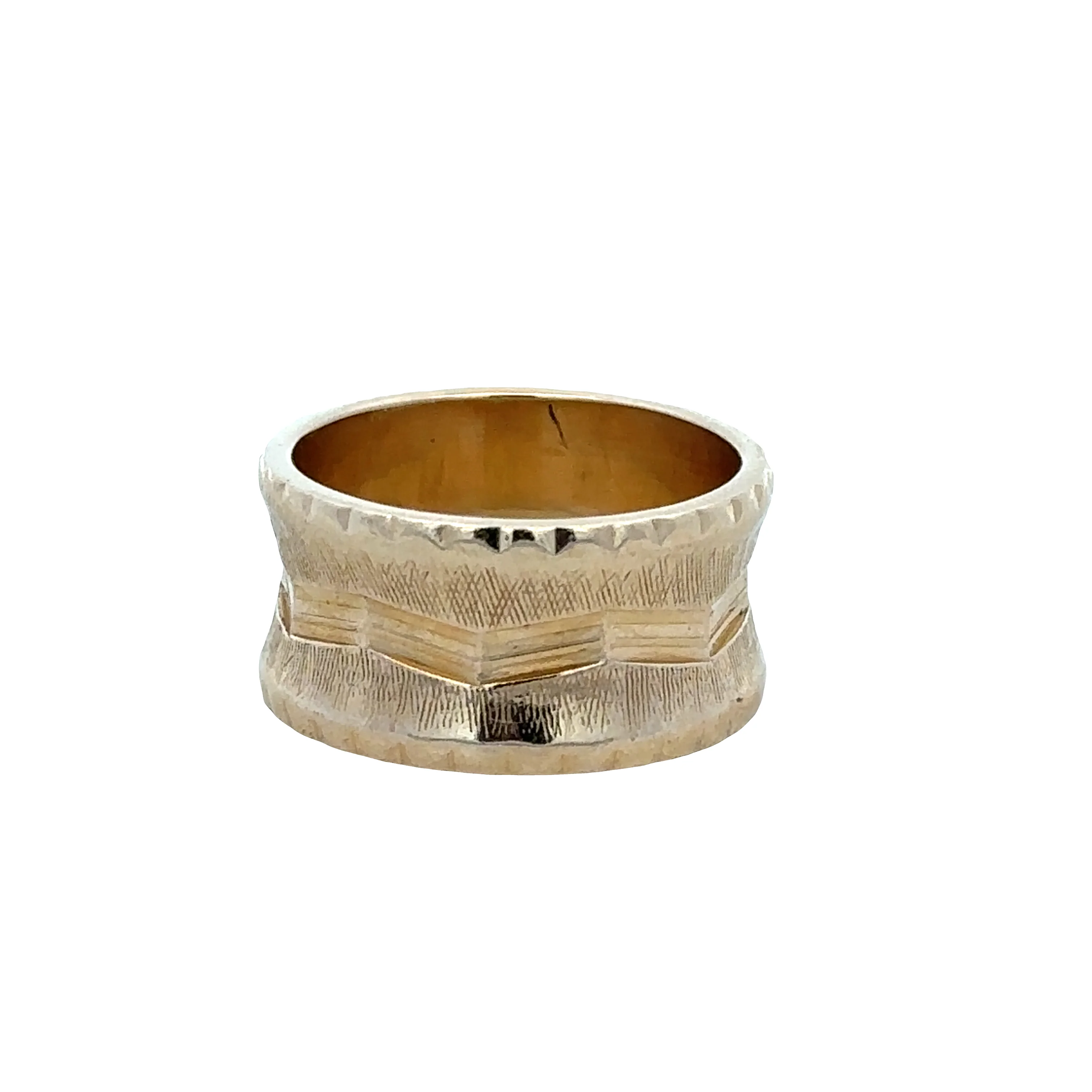 14k Yellow Gold Textured Wide Band – Size 6.25