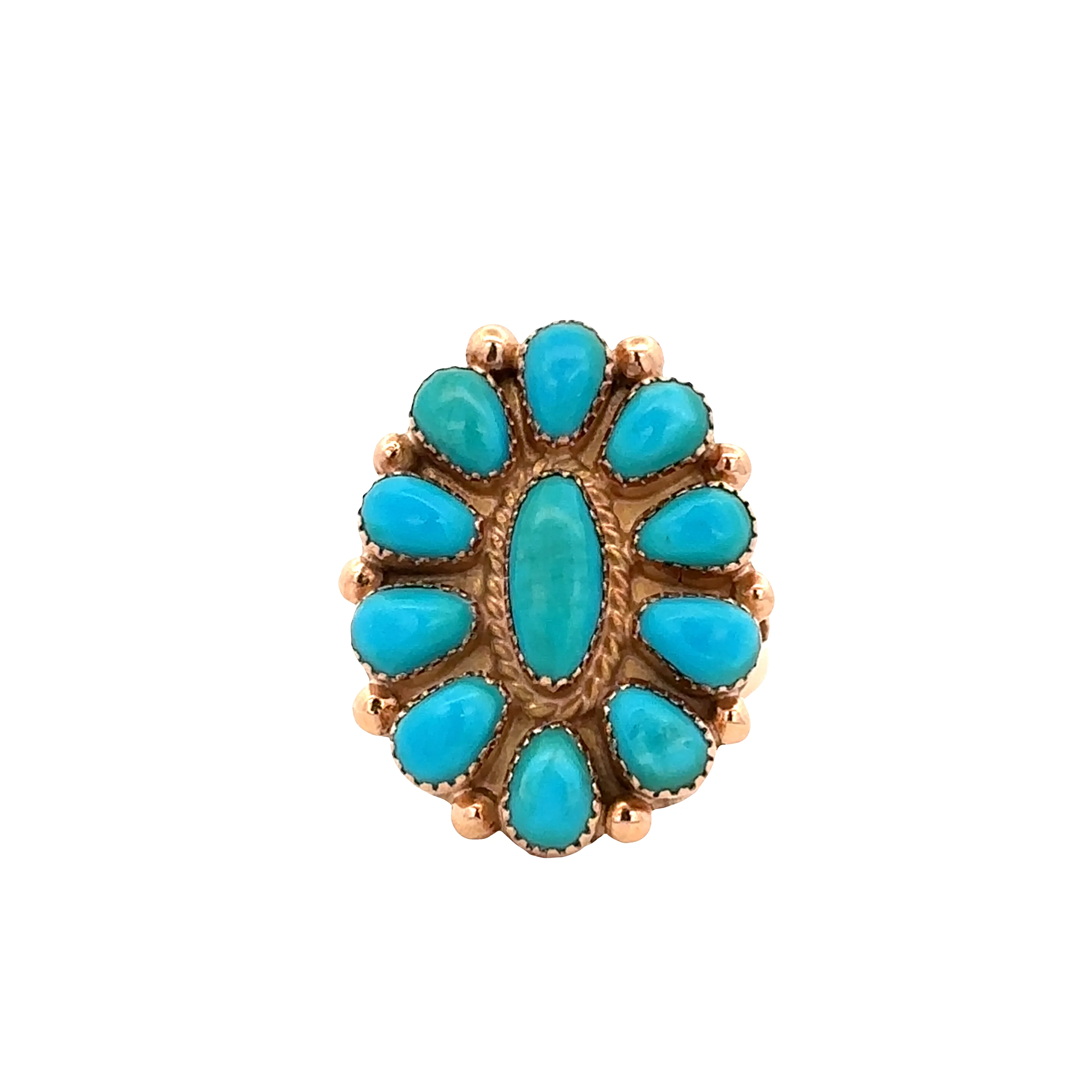14k Yellow Gold Turquoise Blossom Statement Ring – Size 6.25