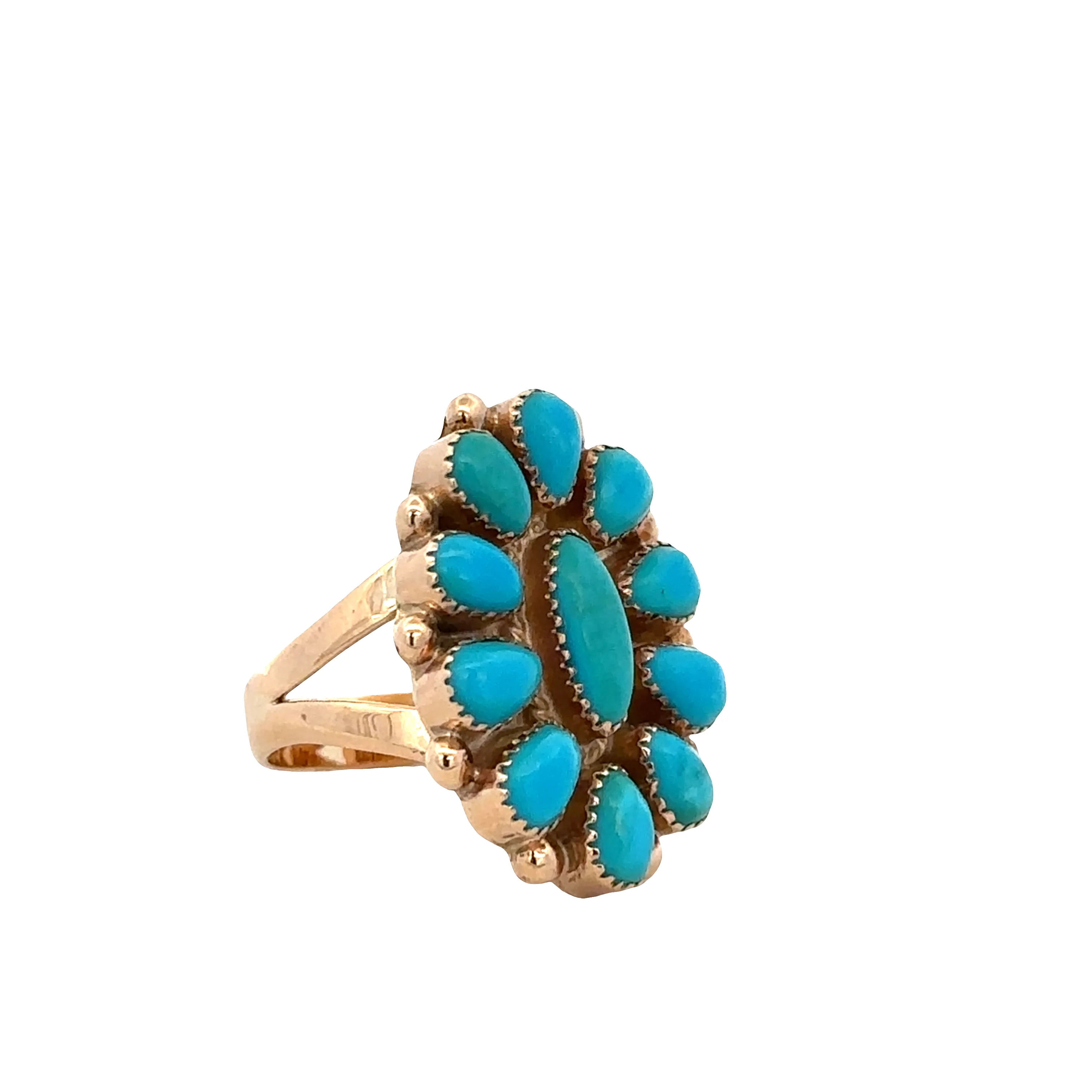 14k Yellow Gold Turquoise Blossom Statement Ring – Size 6.25 - Image 2