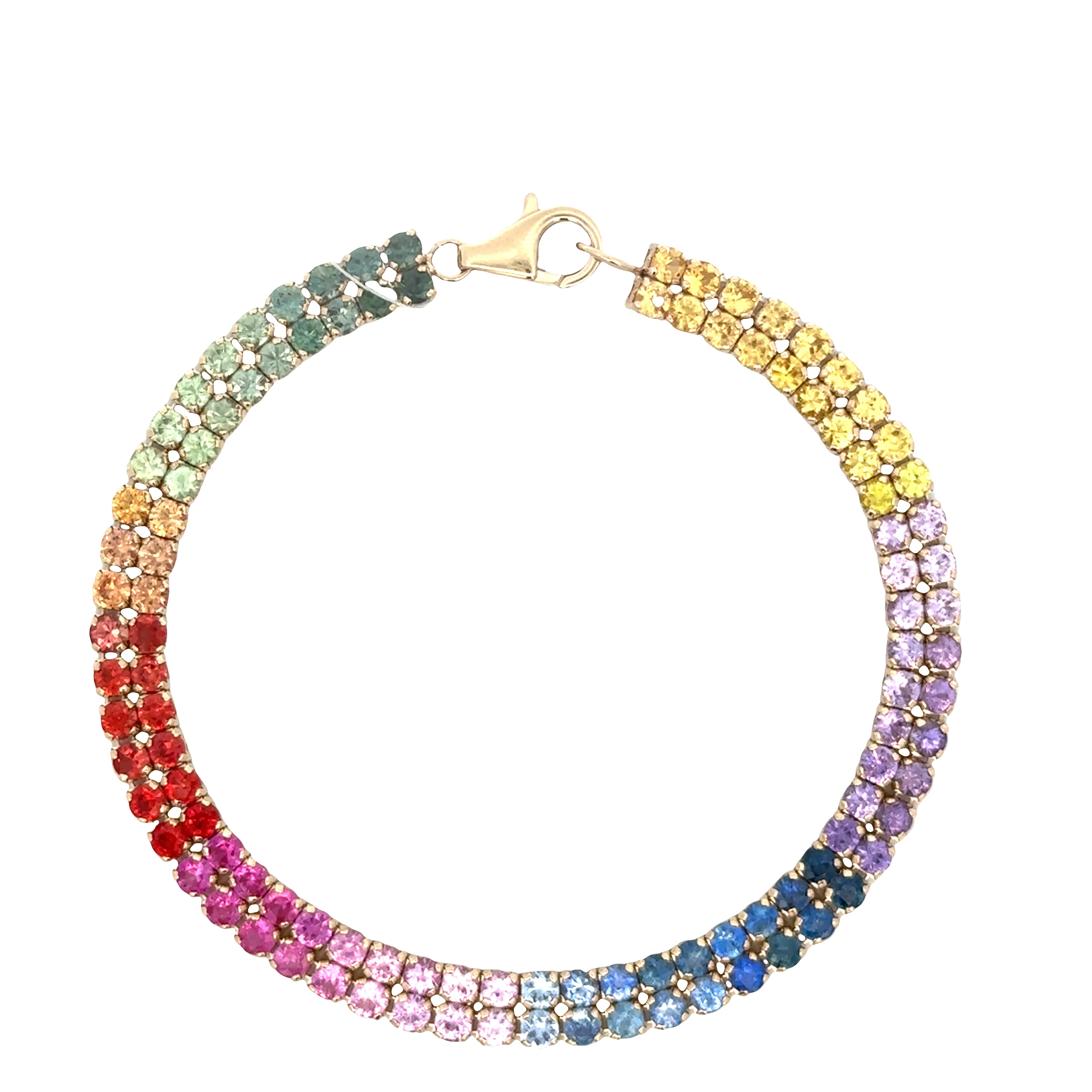 14k Yellow Gold Two-Row Multicolored Sapphire Bracelet – 7"