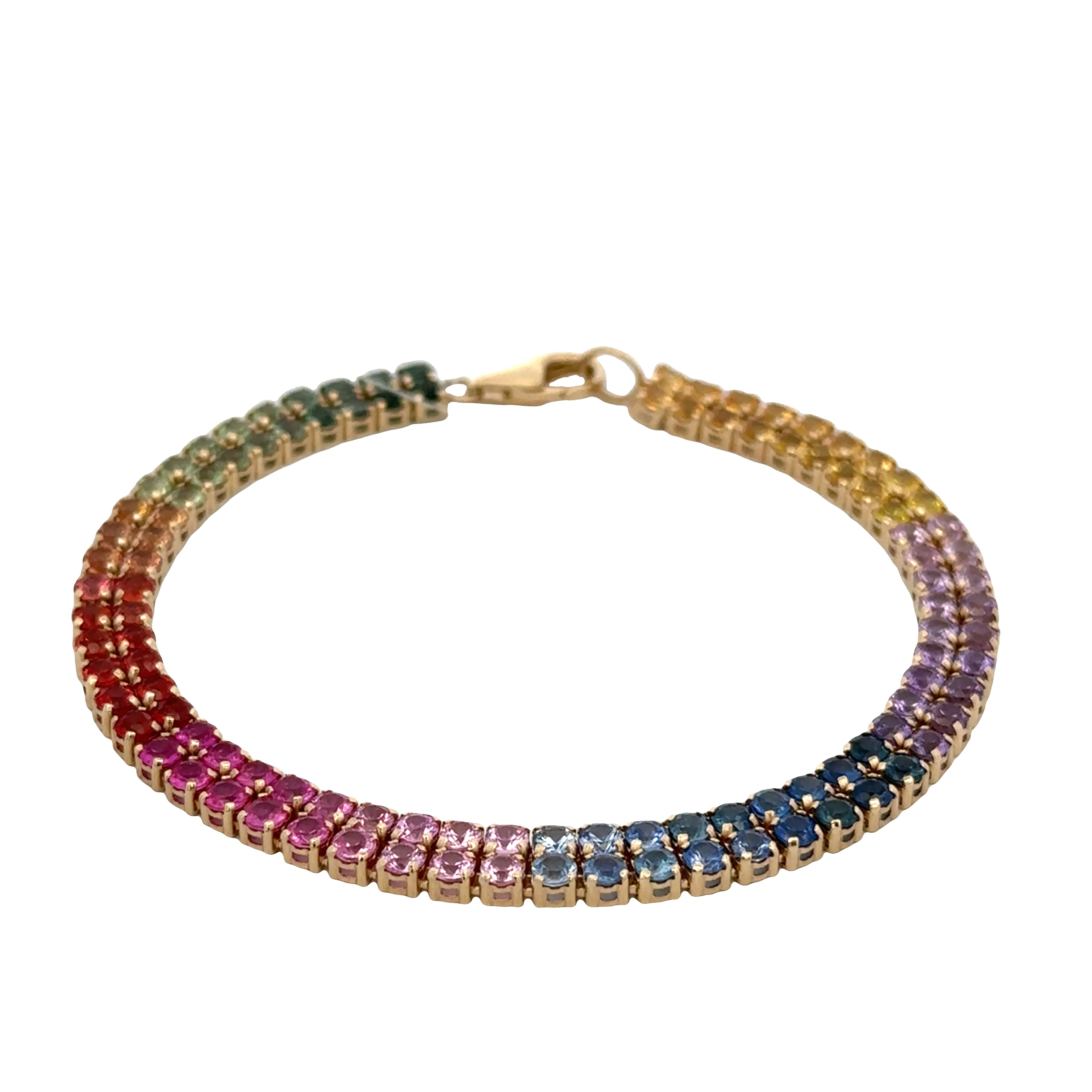 14k Yellow Gold Two-Row Multicolored Sapphire Bracelet – 7" - Image 2