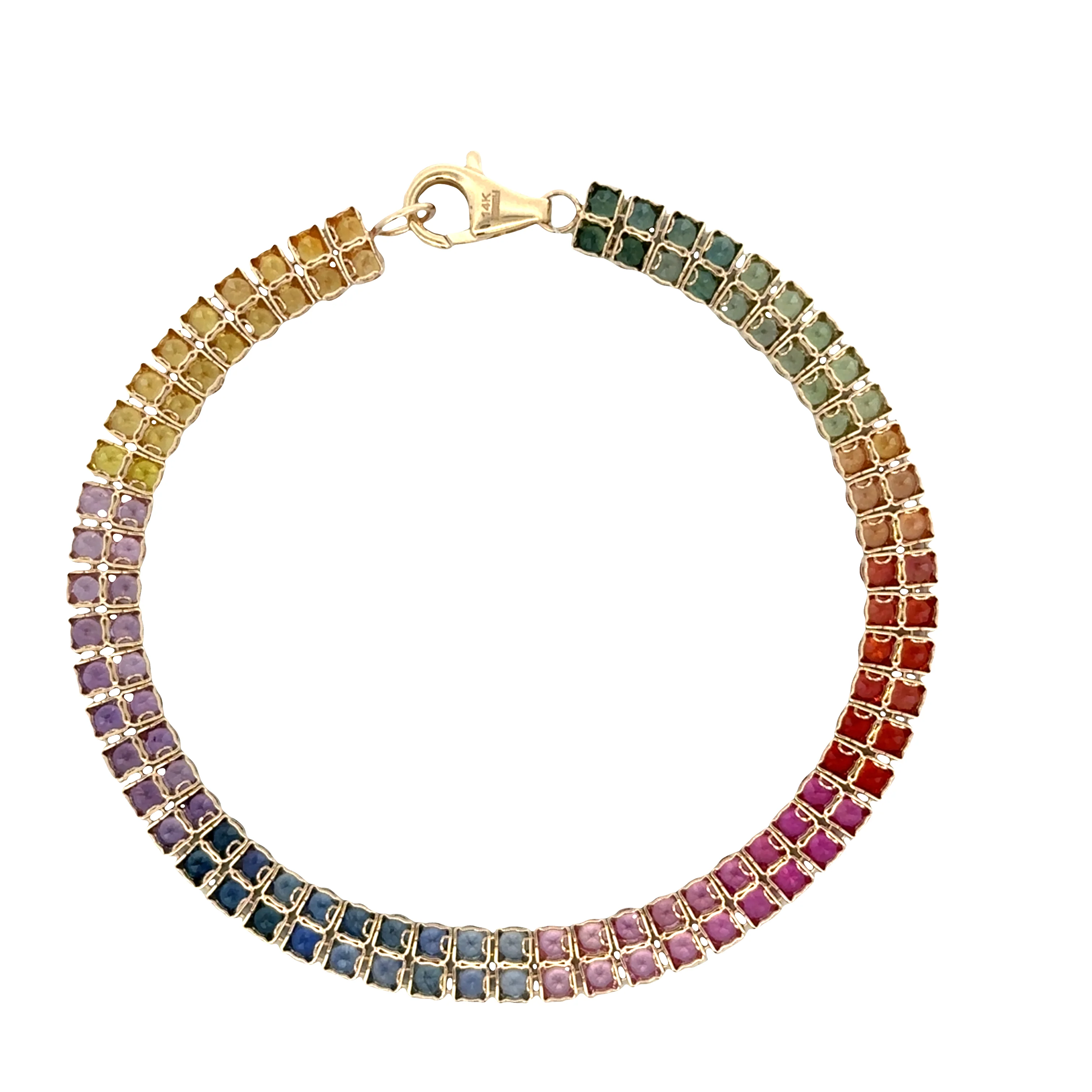 14k Yellow Gold Two-Row Multicolored Sapphire Bracelet – 7" - Image 3
