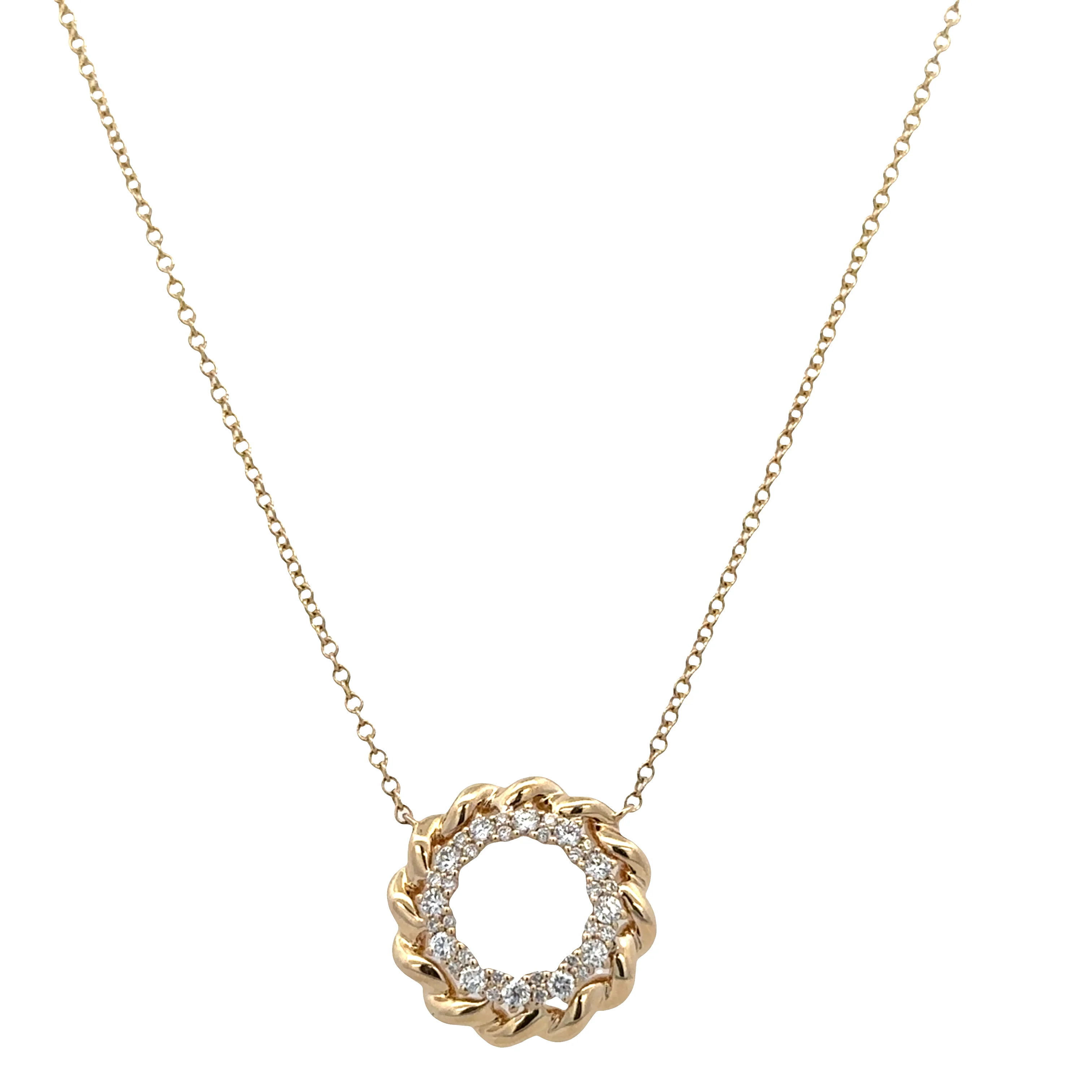 14k Yellow Gold Two-Tone Rope Accented Diamond Necklace – 0.31 CTW, Adjustable 16"–18"