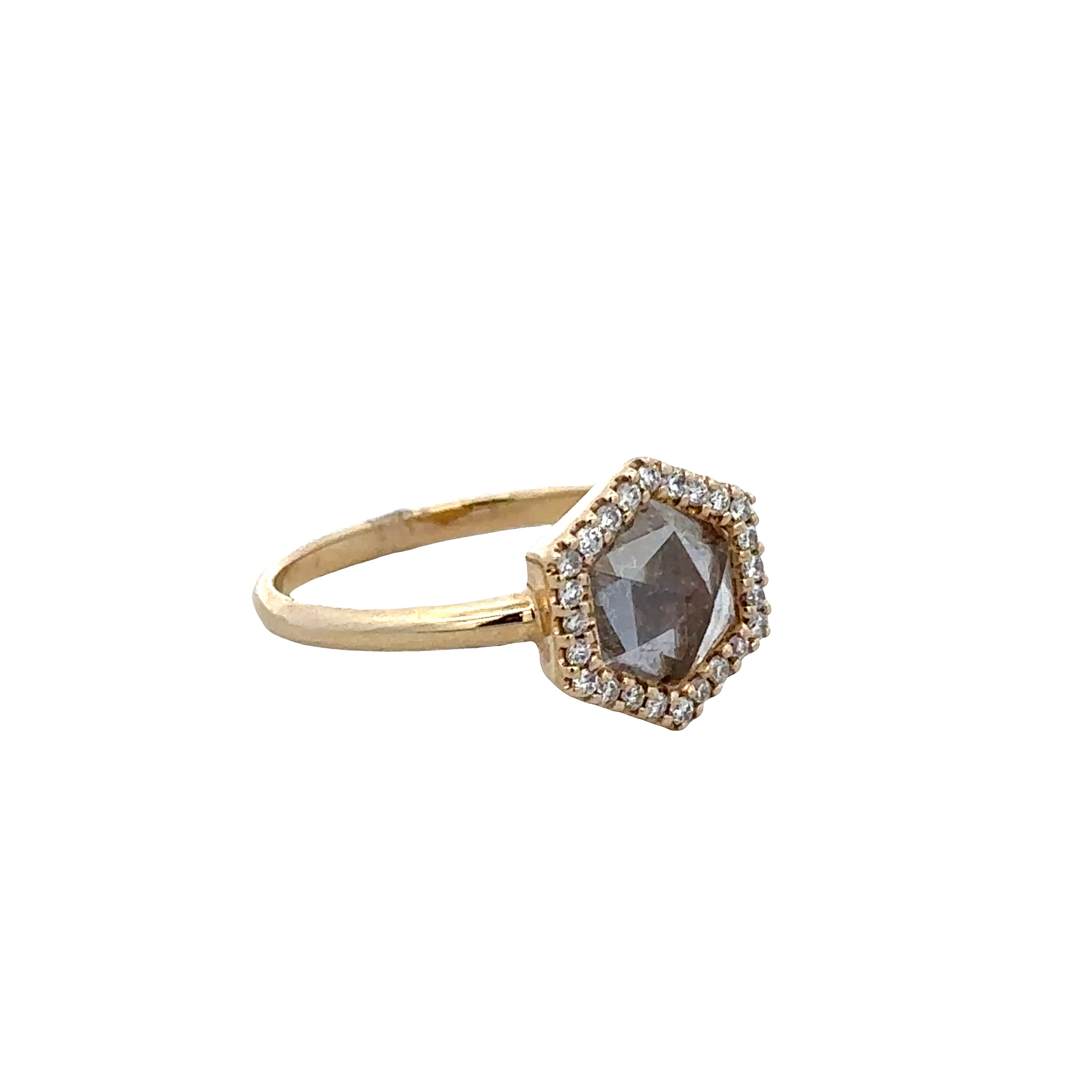 14k Yellow Gold White Quartz & Diamond Hexagonal Ring – Size 6.5 - Image 2