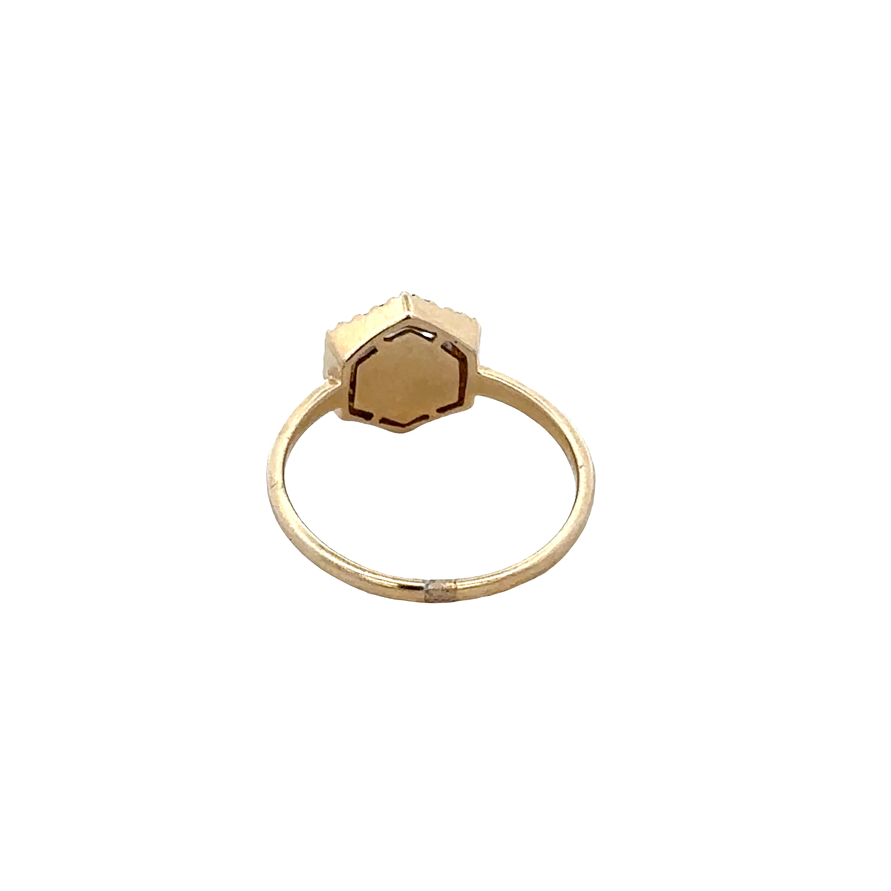 14k Yellow Gold White Quartz & Diamond Hexagonal Ring – Size 6.5 - Image 3