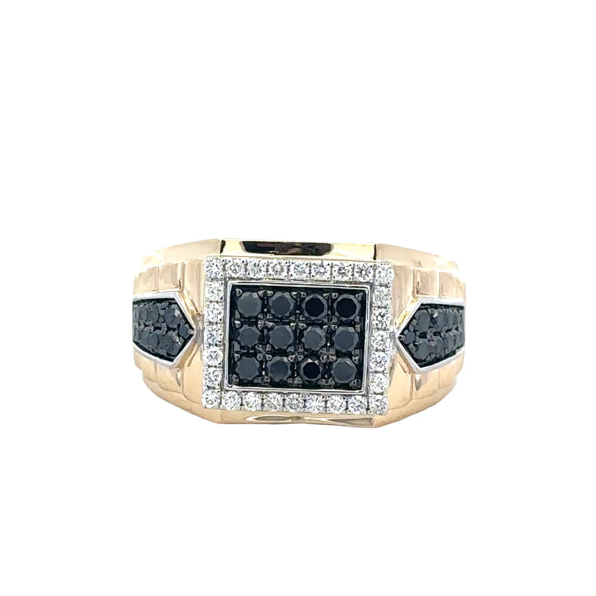 14k Yellow & White Gold Black and White Diamond Cluster Ring – Size 10.5