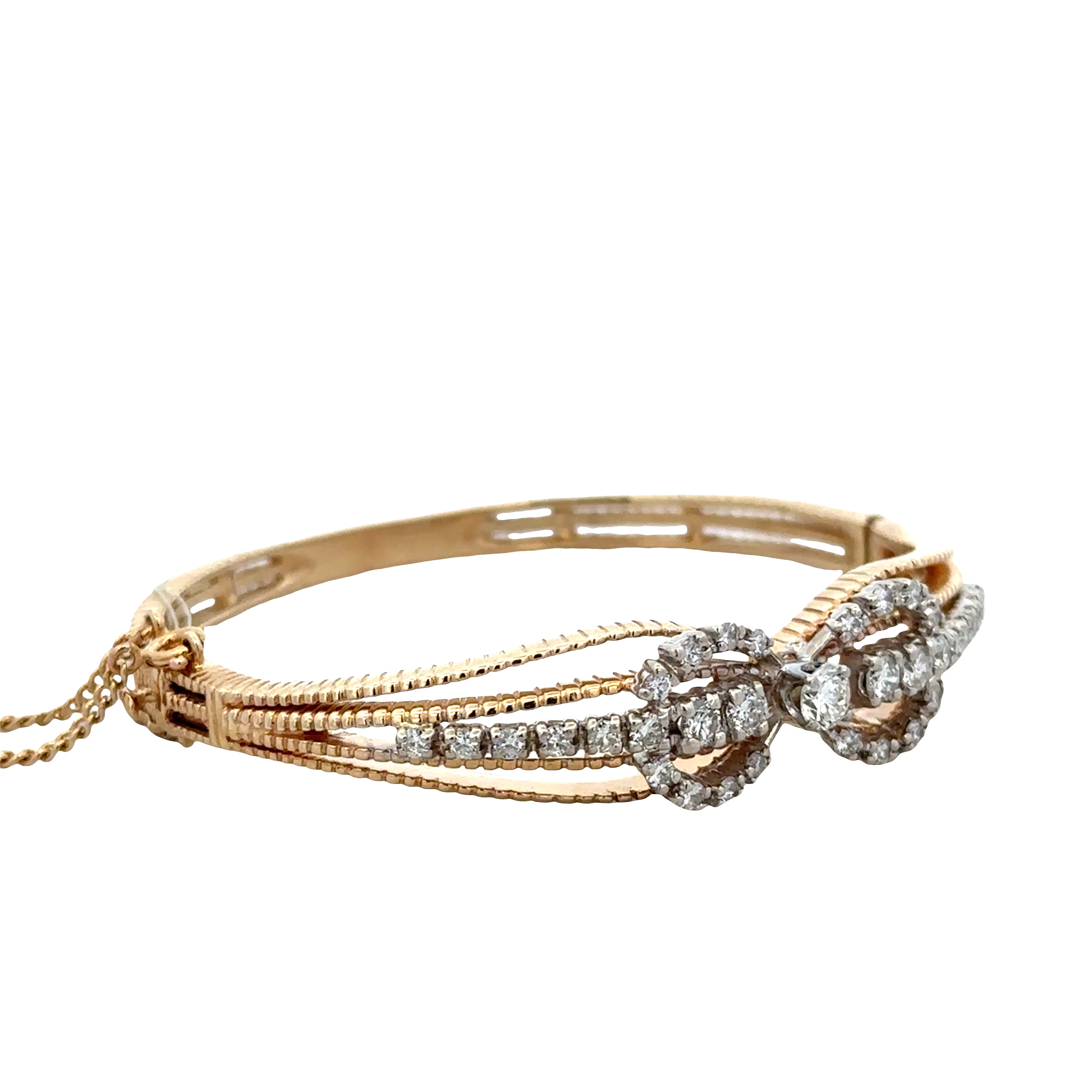 14k Yellow & White Gold Diamond Bow Openwork Bangle Bracelet - Image 2