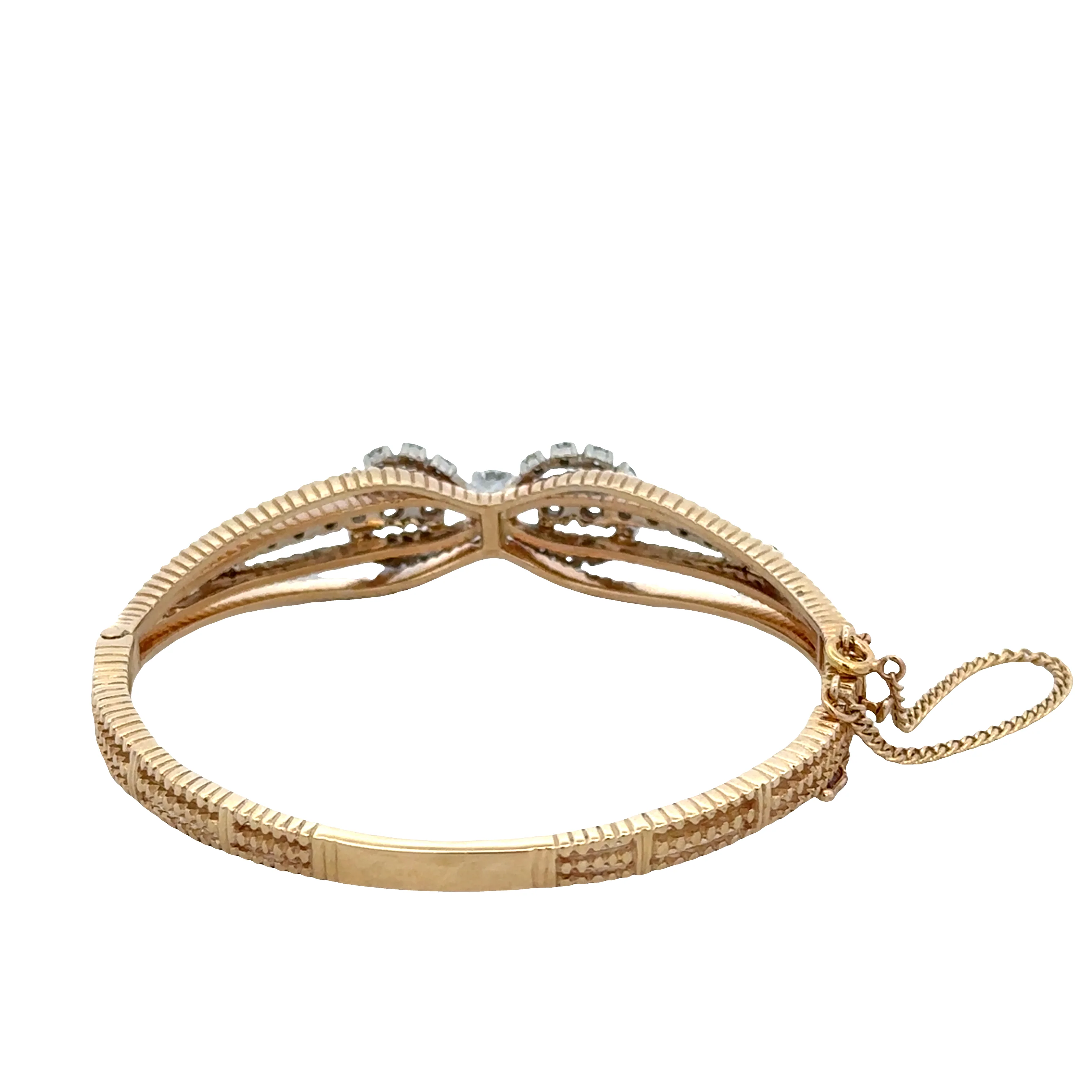 14k Yellow & White Gold Diamond Bow Openwork Bangle Bracelet - Image 3