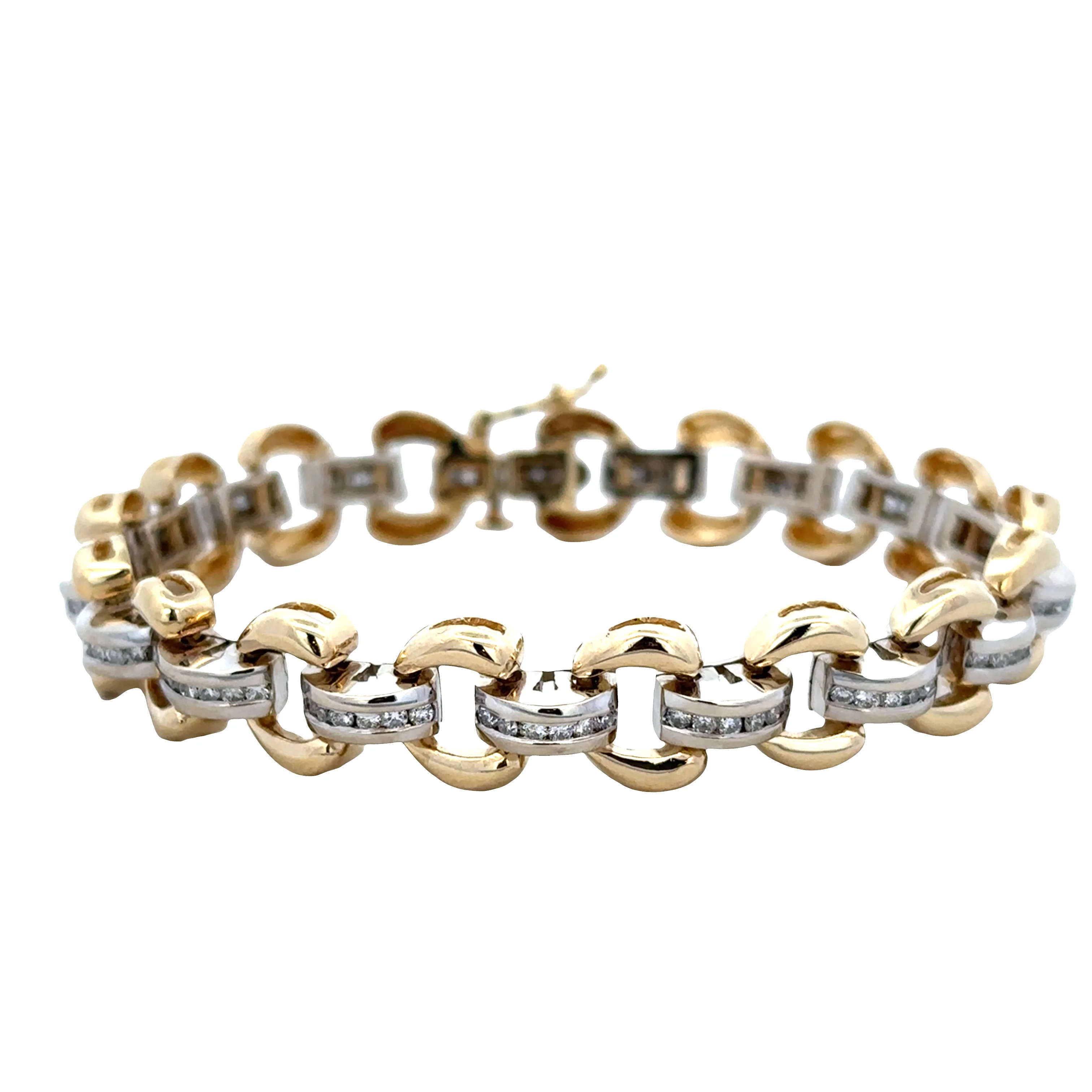 14k Yellow & White Gold Diamond Open Link Bracelet – 7"