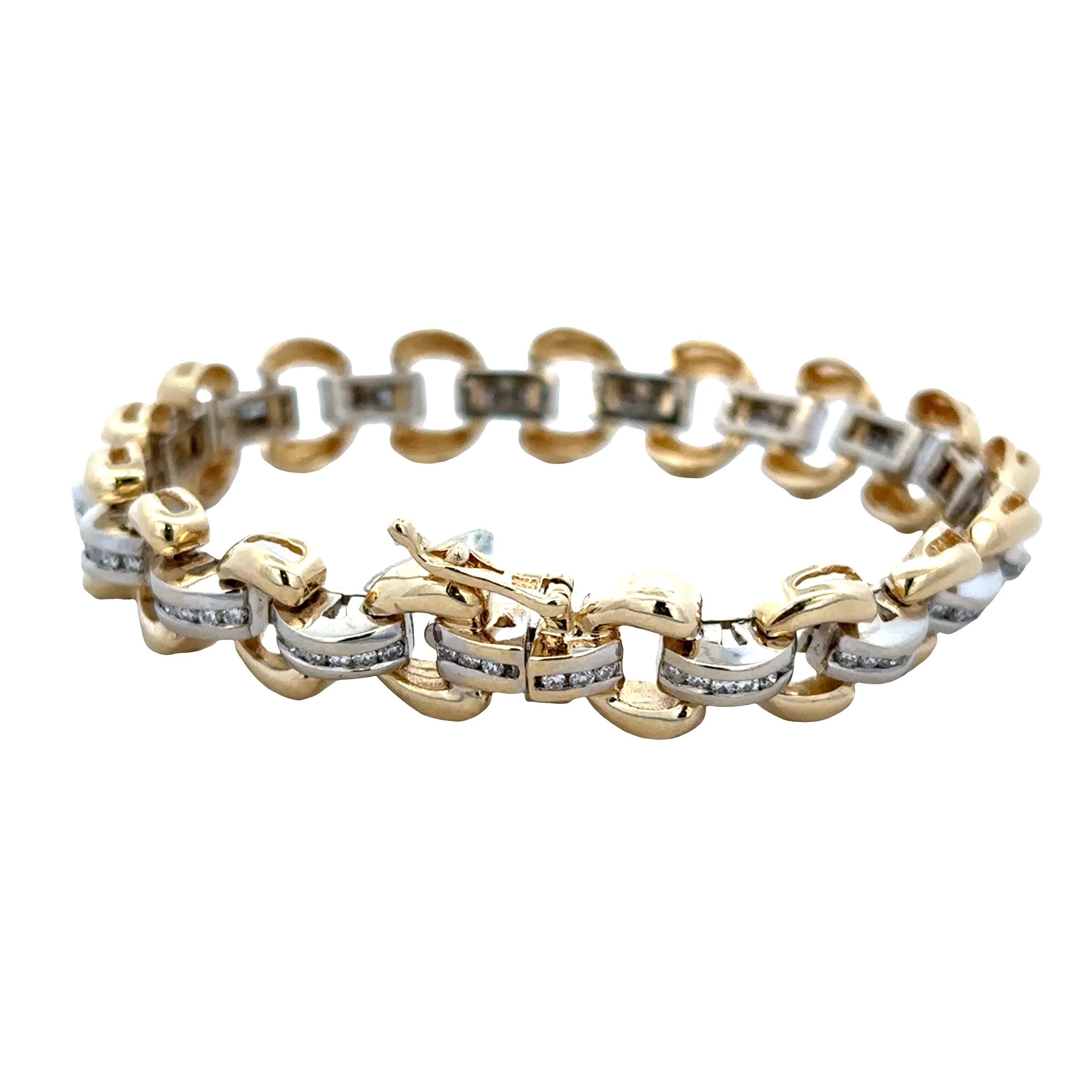 14k Yellow & White Gold Diamond Open Link Bracelet – 7" - Image 2