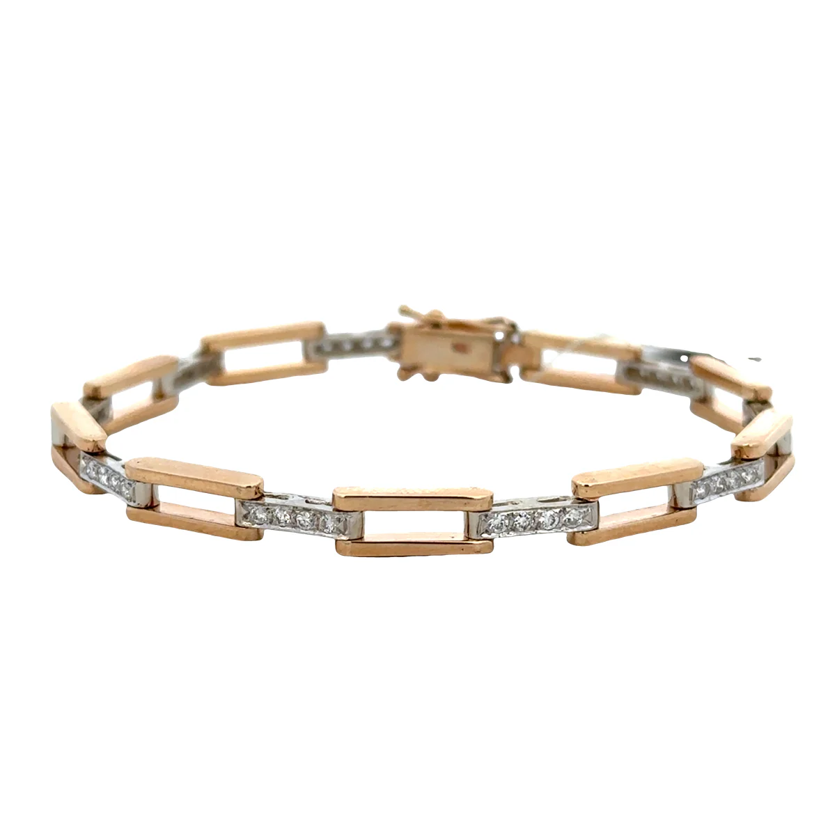 14k Yellow & White Gold Diamond Open Link Bracelet – 7" Long