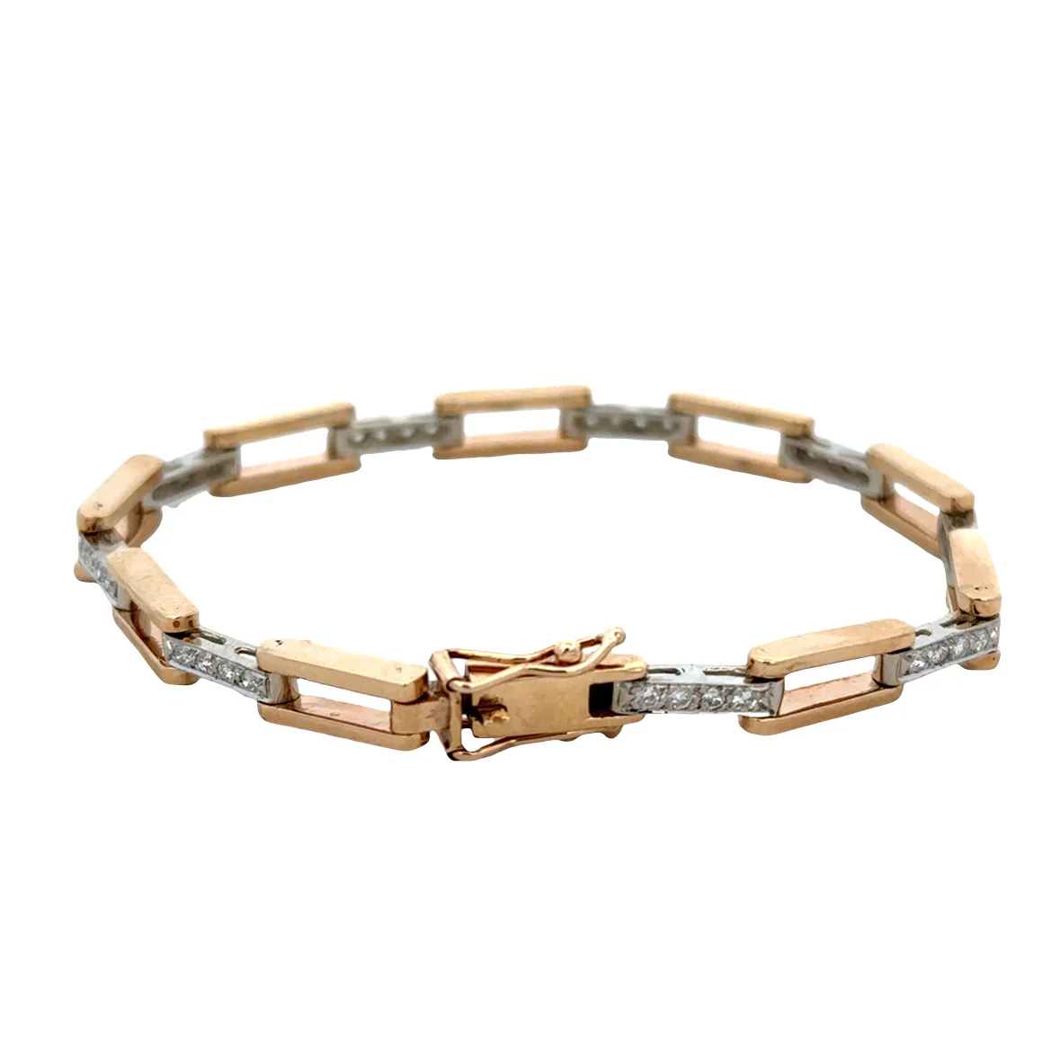 14k Yellow & White Gold Diamond Open Link Bracelet – 7" Long - Image 2