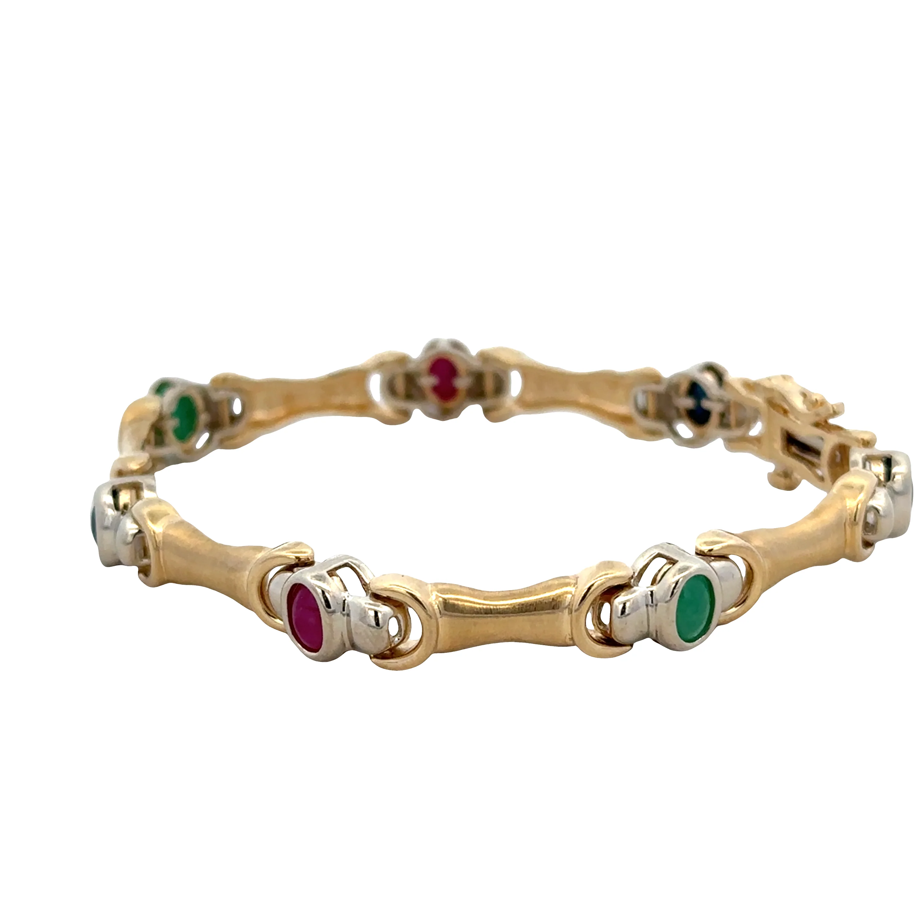 14k Yellow & White Gold Multi-Gem Cabochon Bracelet – 7" - Image 2