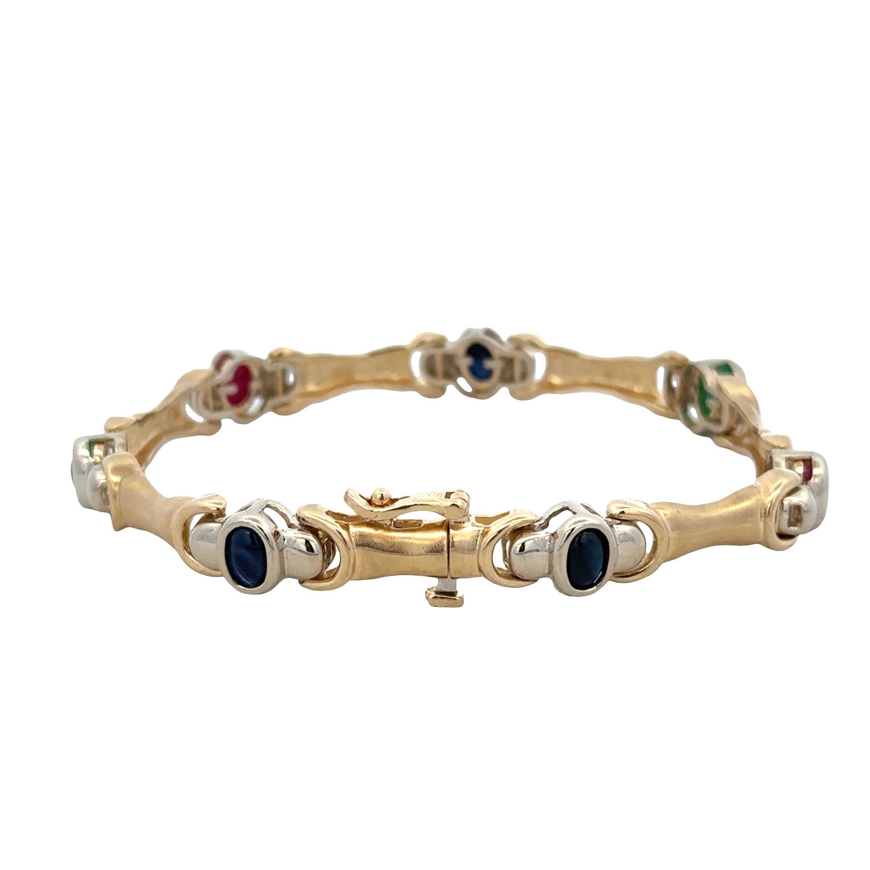 14k Yellow & White Gold Multi-Gem Cabochon Bracelet – 7" - Image 3