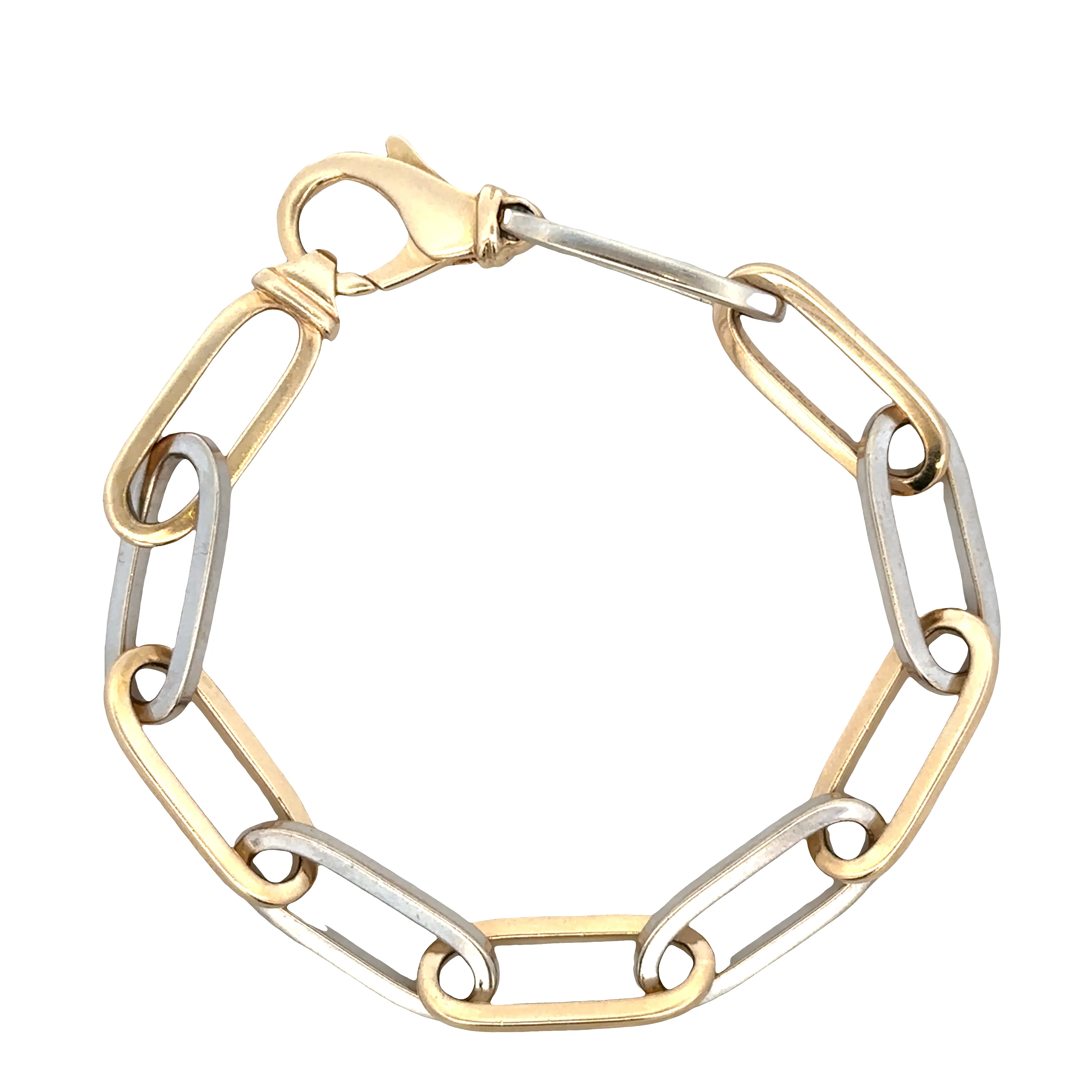 14k Yellow & White Gold Paperclip Link Bracelet – 8"
