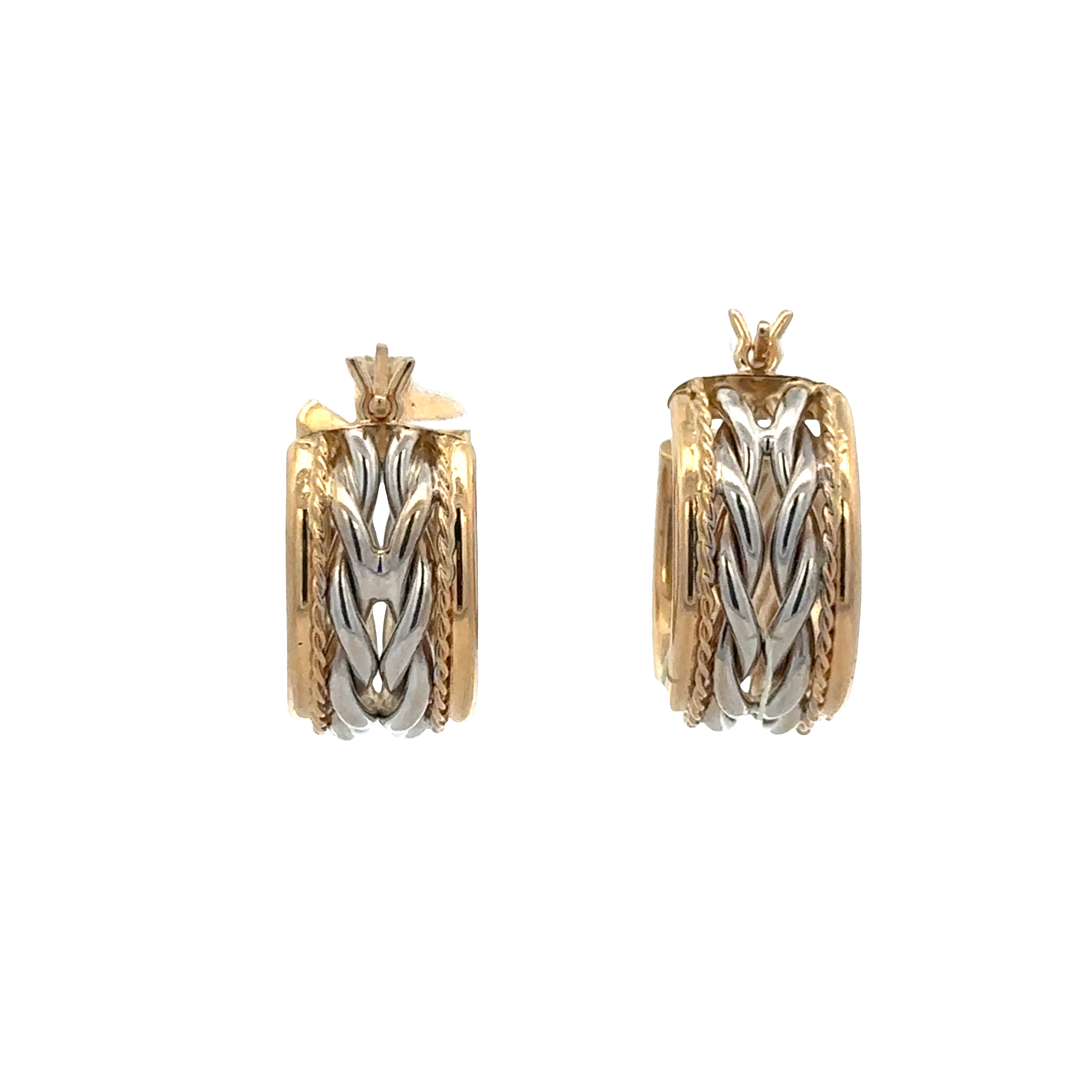 14k Yellow & White Gold Rope Style Hoop Earrings – 5/8 Inch - Image 3