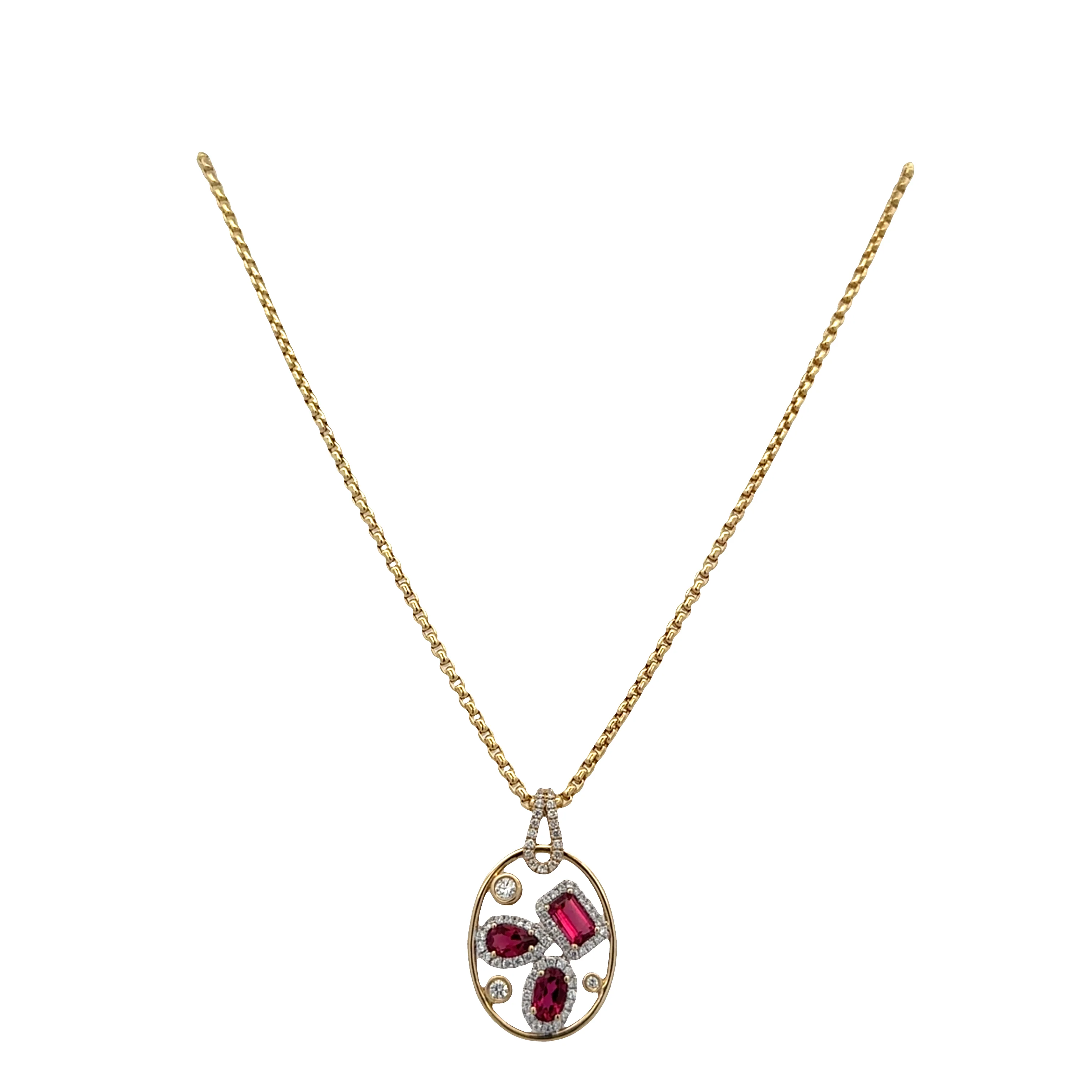 14k Yellow & White Gold Rubellite & Diamond Oval Pendant - Image 2