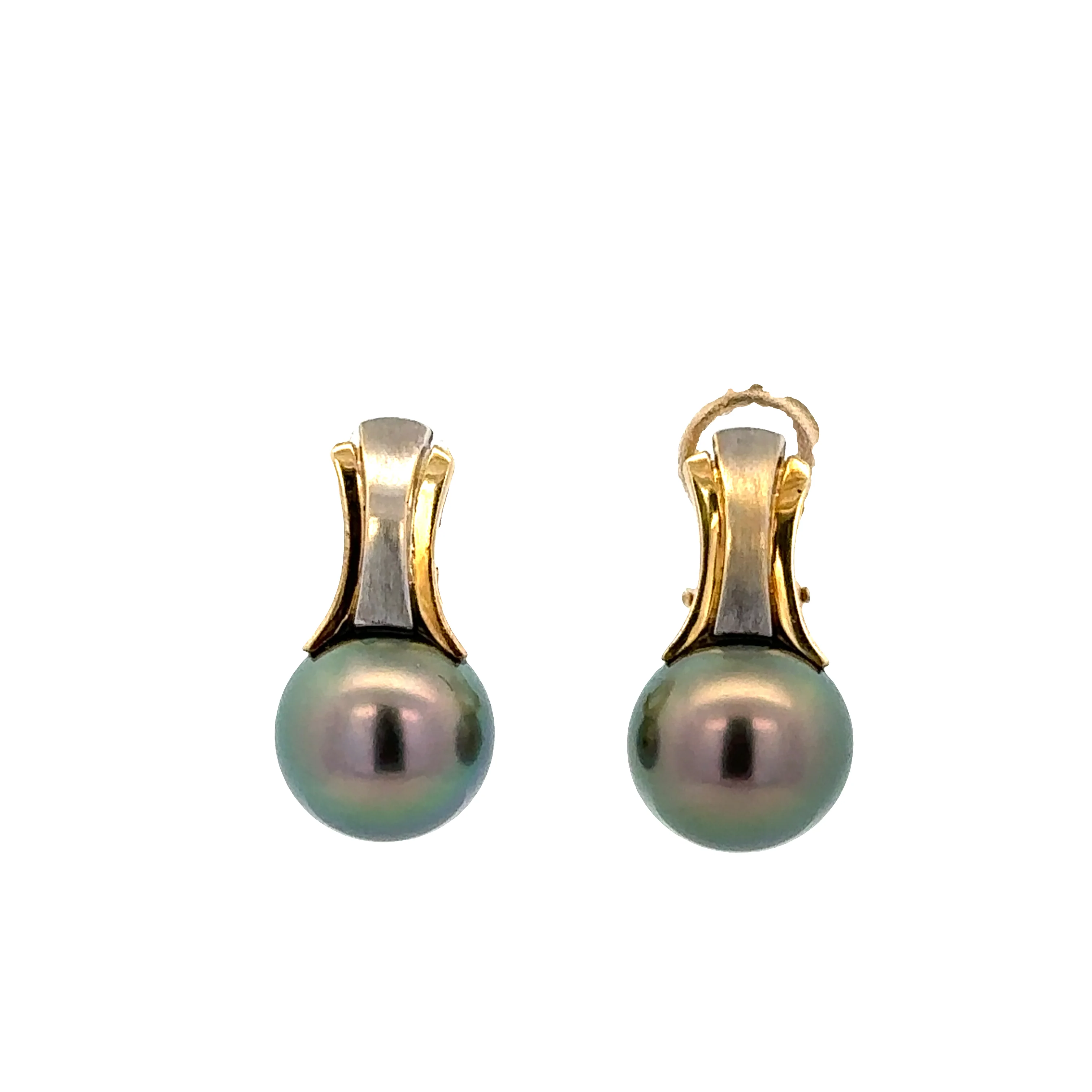 14k Yellow & White Gold Tahitian Pearl Earrings – 10.5mm