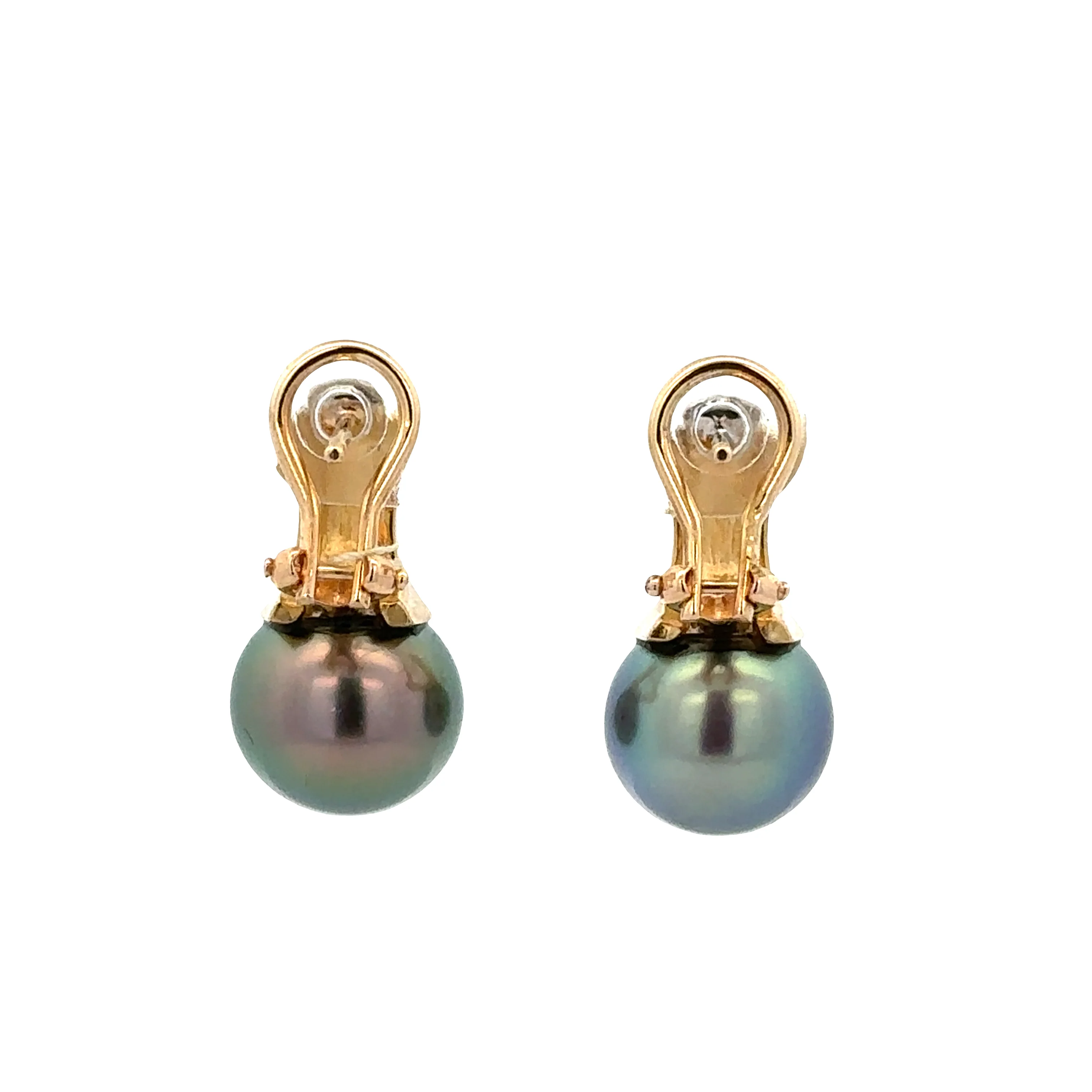 14k Yellow & White Gold Tahitian Pearl Earrings – 10.5mm - Image 2