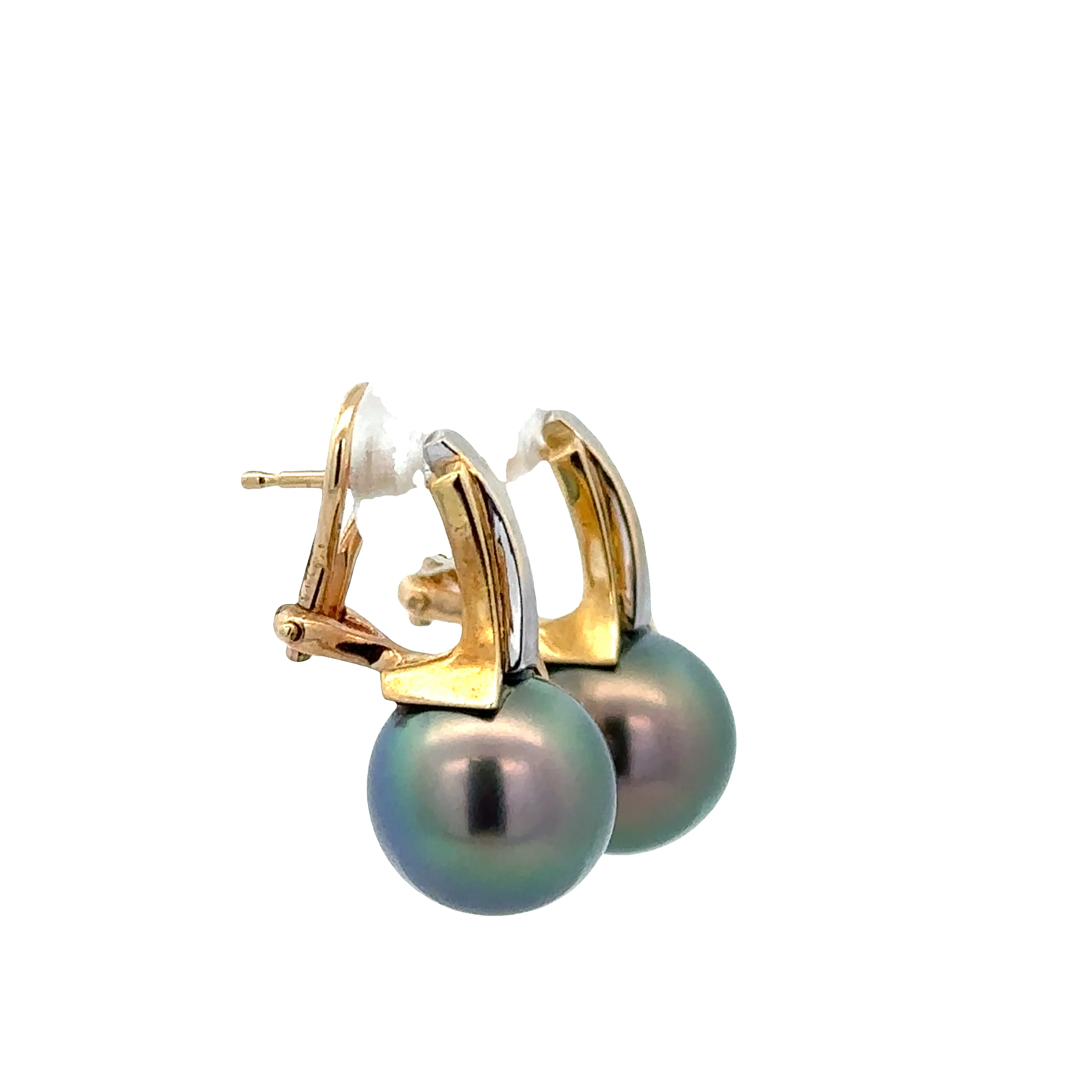 14k Yellow & White Gold Tahitian Pearl Earrings – 10.5mm - Image 3