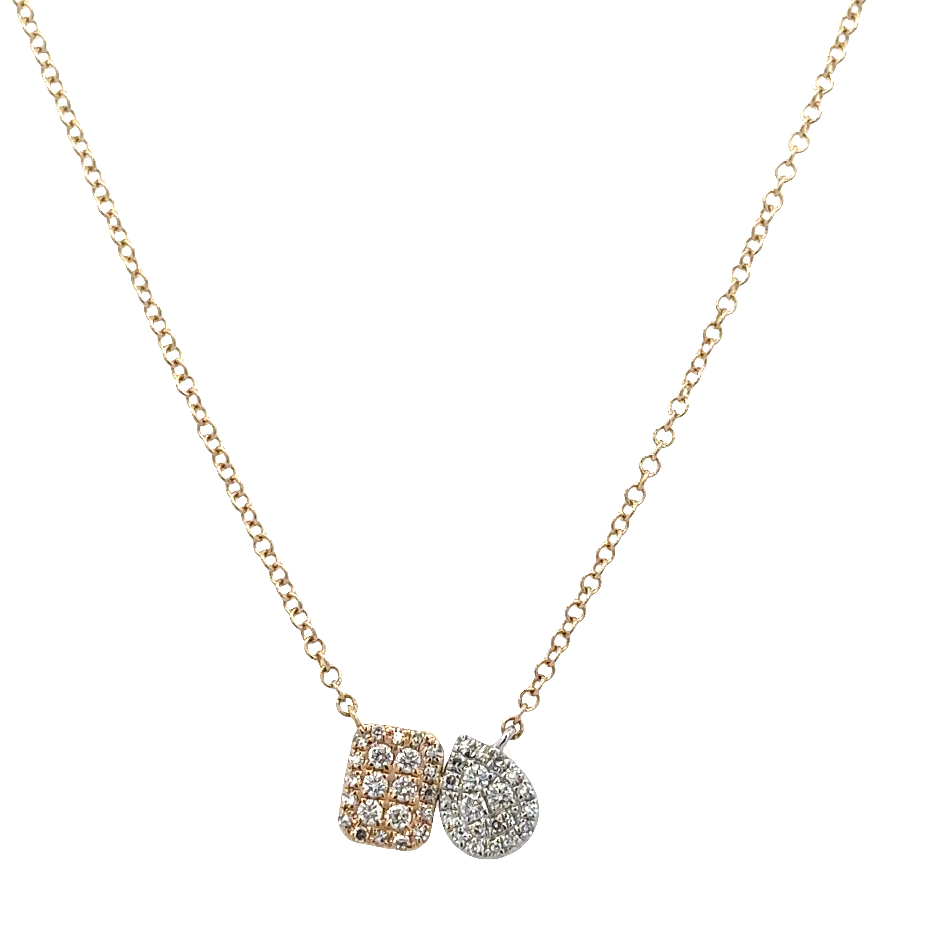 14k Yellow & White Gold Toi et Moi Diamond Cluster Necklace – Adjustable 16"–18"