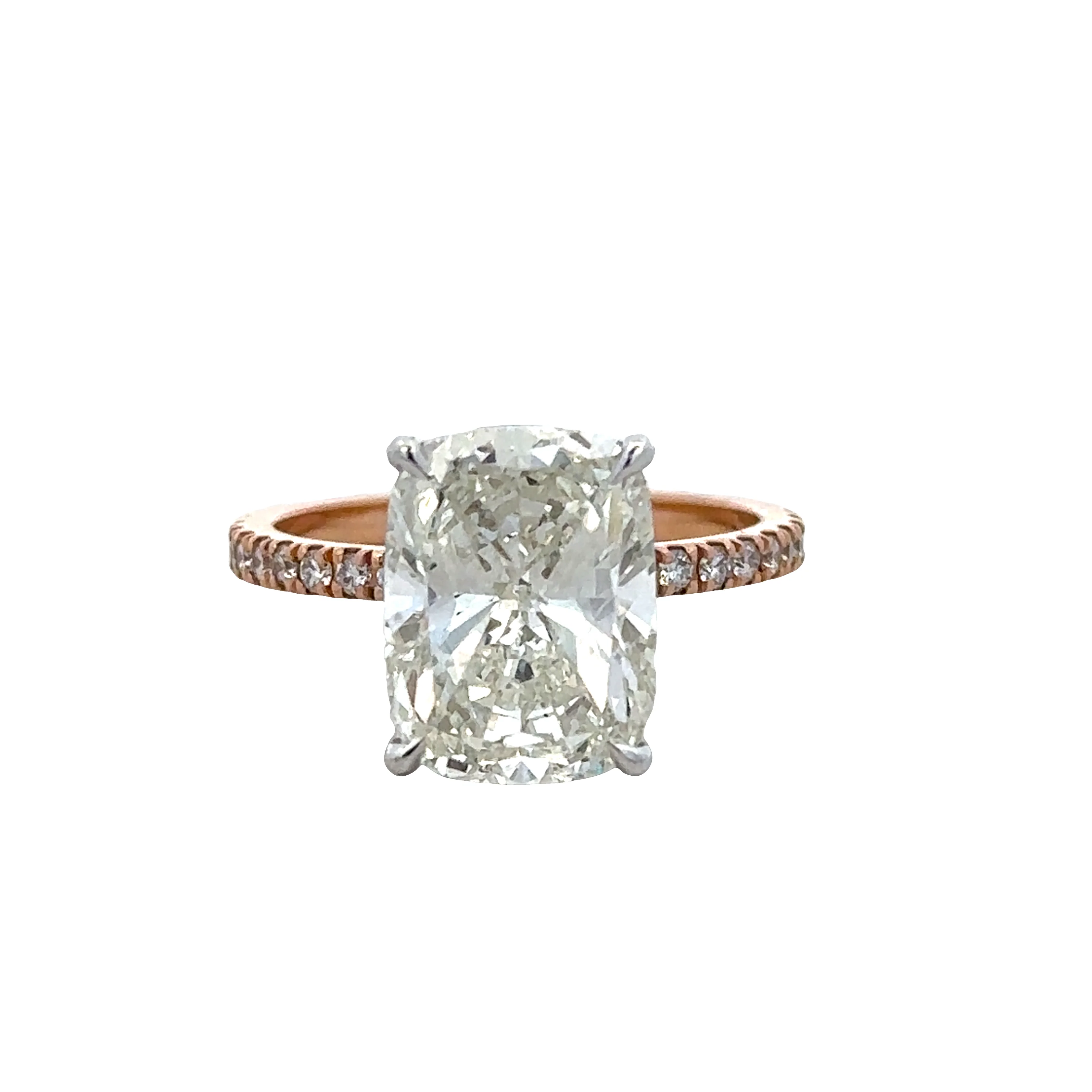 18k Rose Gold 4.27ct Cushion Cut Diamond Engagement Ring with Accent Diamonds – Size 6