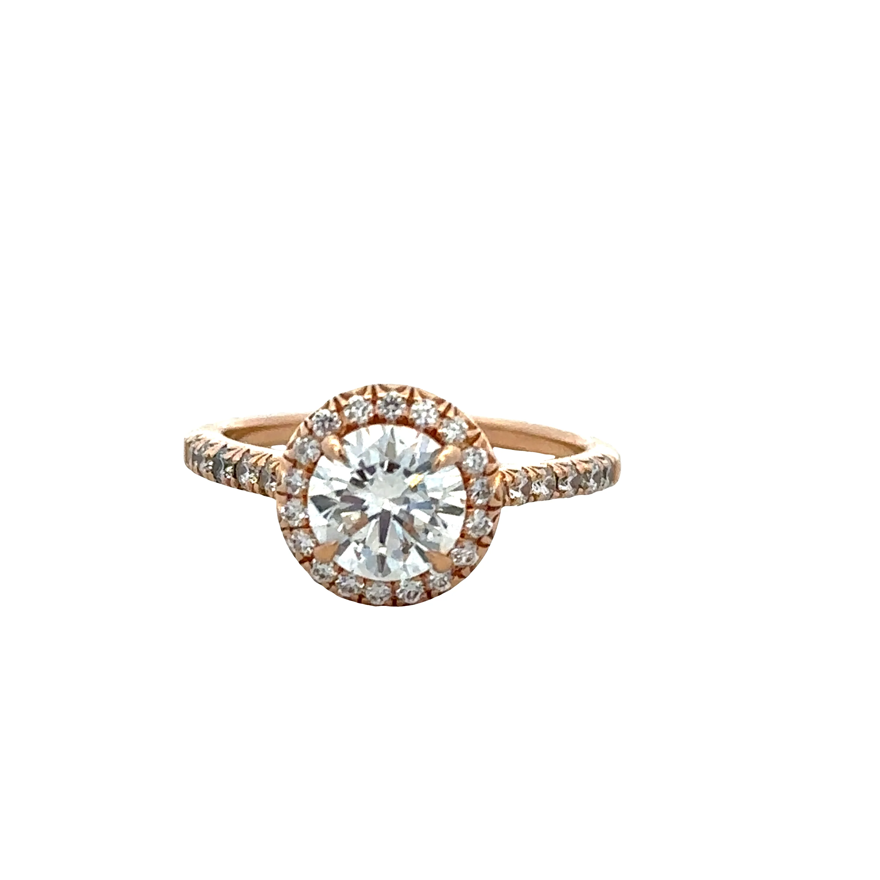 18k Rose Gold Diamond Halo Engagement Ring – GIA Certified, Size 3.75