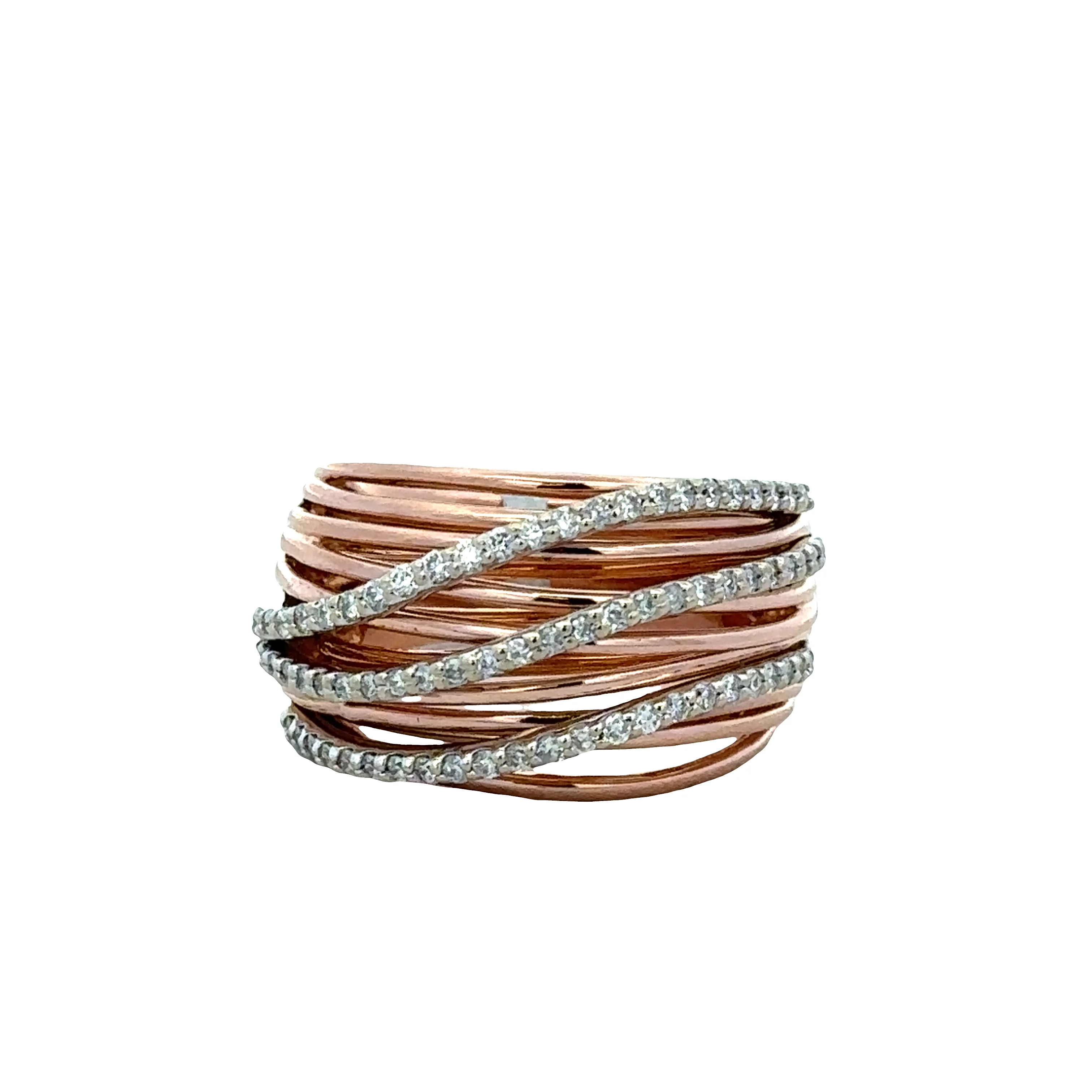 18k Rose & White Gold Multi-Row Diamond Ribbon Band – Size 7