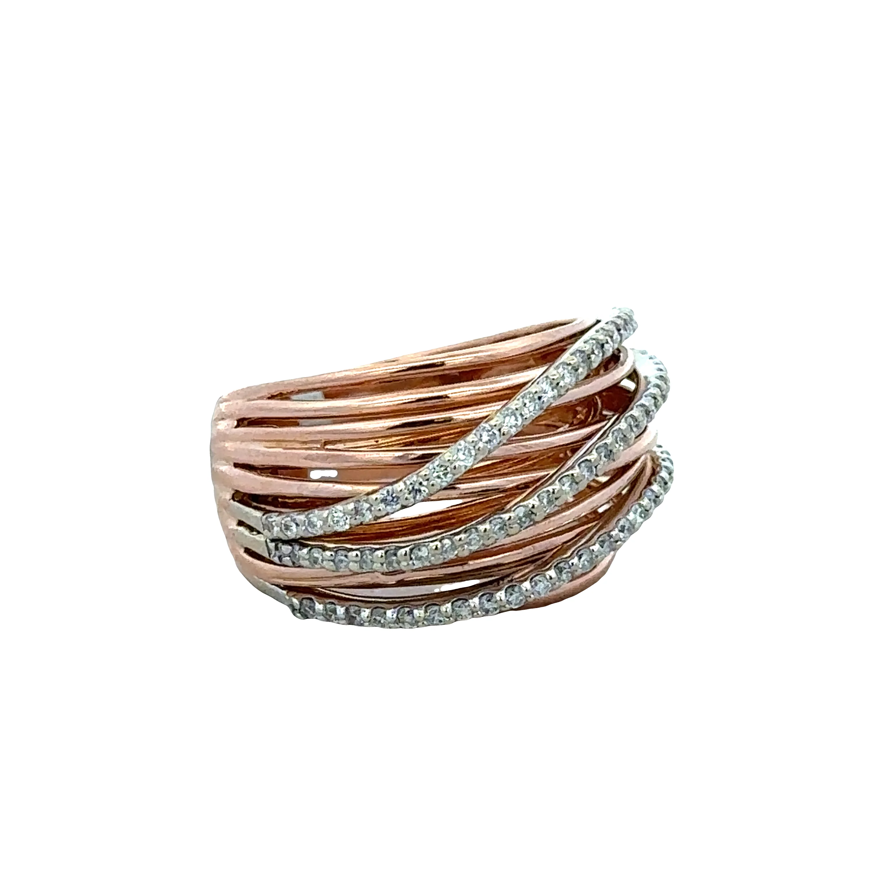 18k Rose & White Gold Multi-Row Diamond Ribbon Band – Size 7 - Image 2