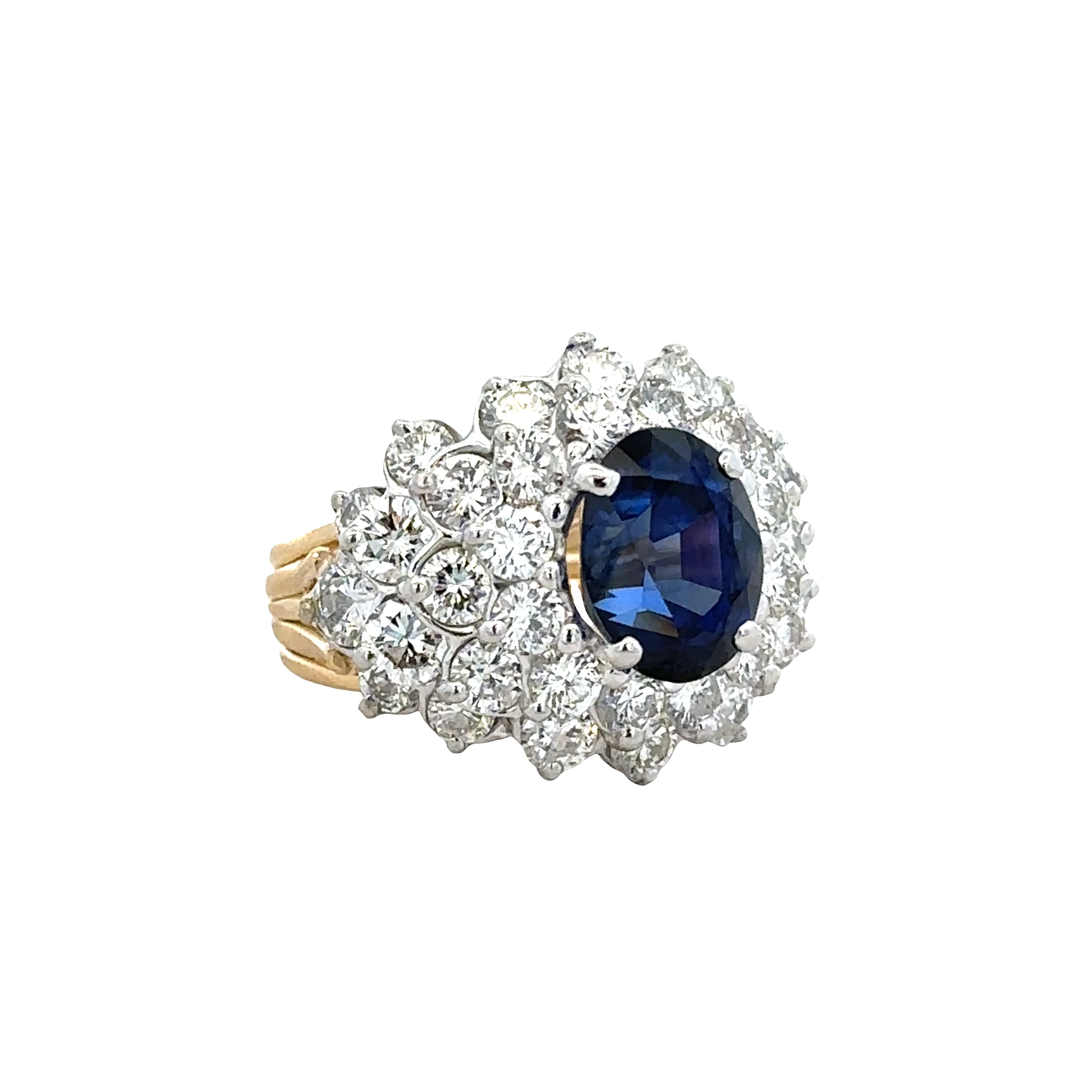 18k Two Tone Gold Sapphire & Diamond Ring – Size 5 - Image 4
