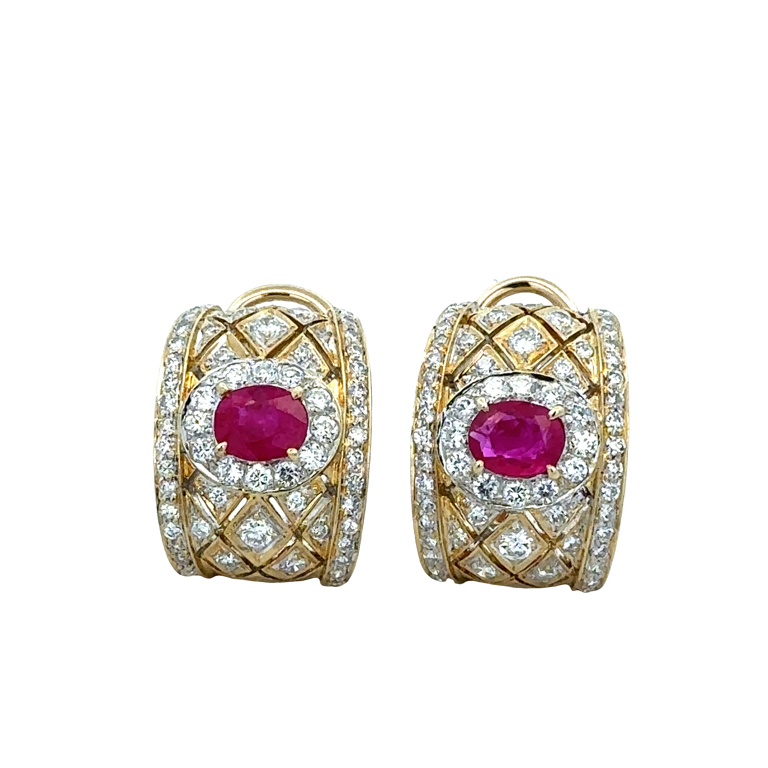 18k Two-Tone Ruby & Diamond Statement Huggie Earrings