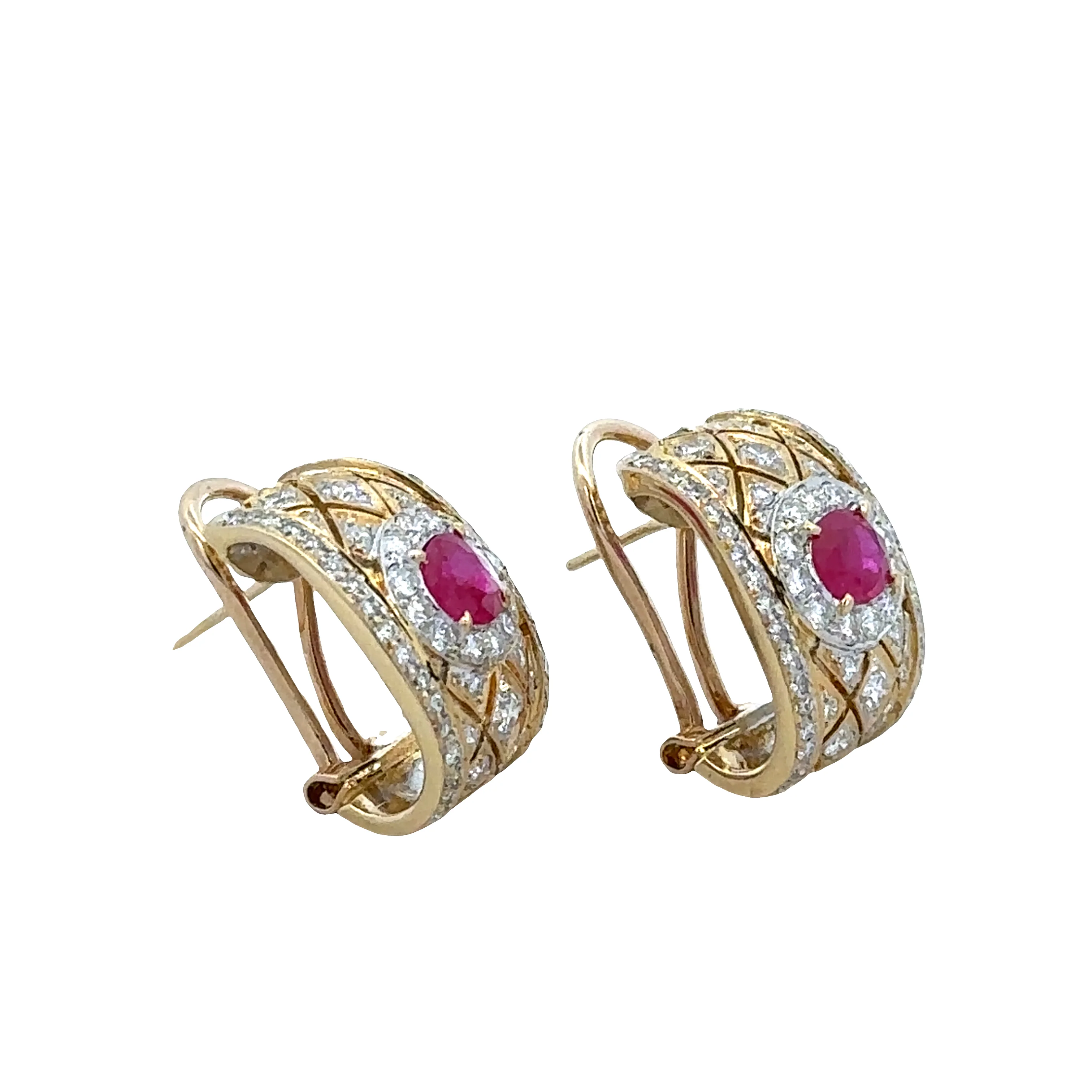 18k Two-Tone Ruby & Diamond Statement Huggie Earrings - Image 2