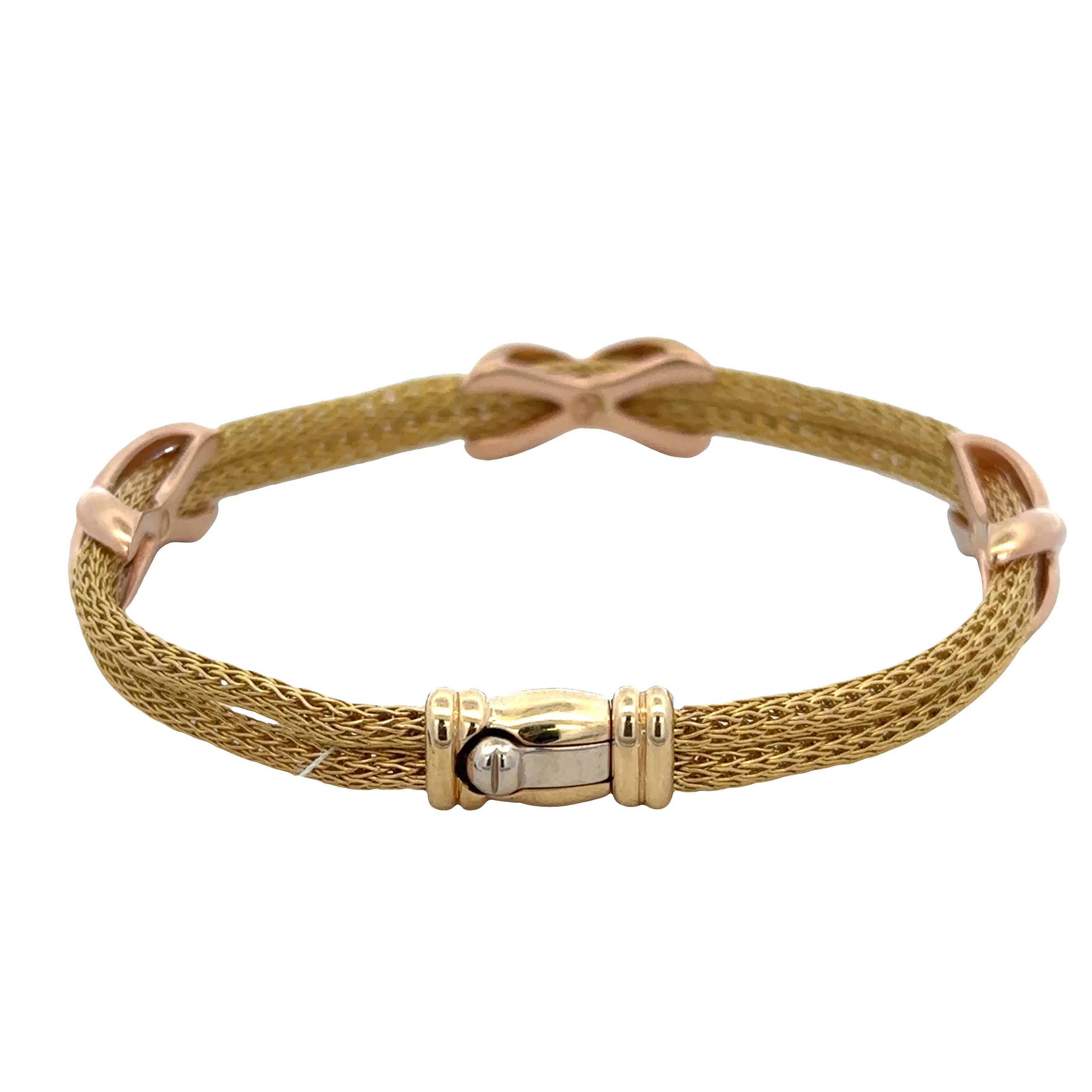 18k Two-Tone Yellow & Rose Gold Double Strand “X” Motif Bracelet – 7" - Image 2