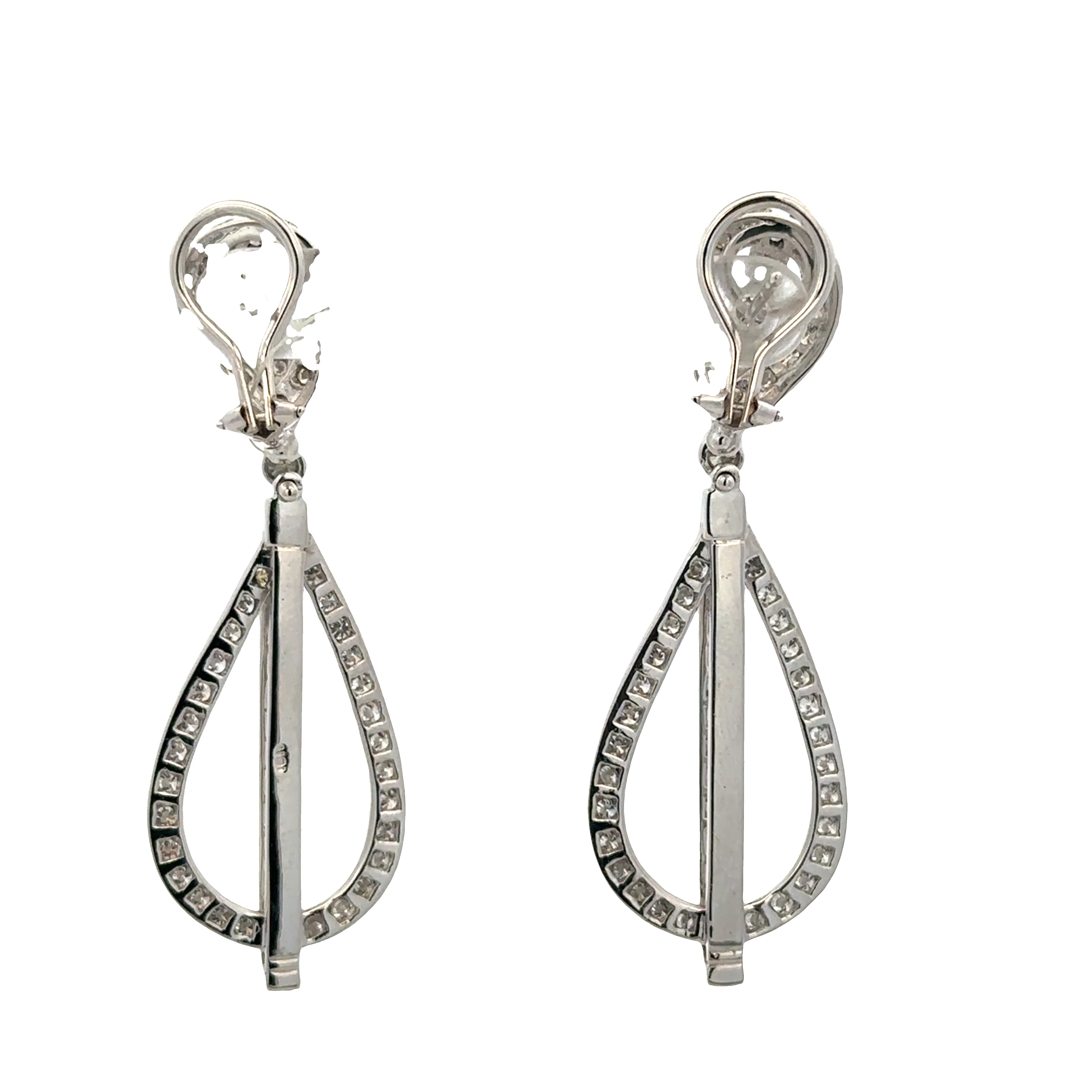 18k White Gold 4.10 Carat Diamond Teardrop Dangle Earrings - Image 3