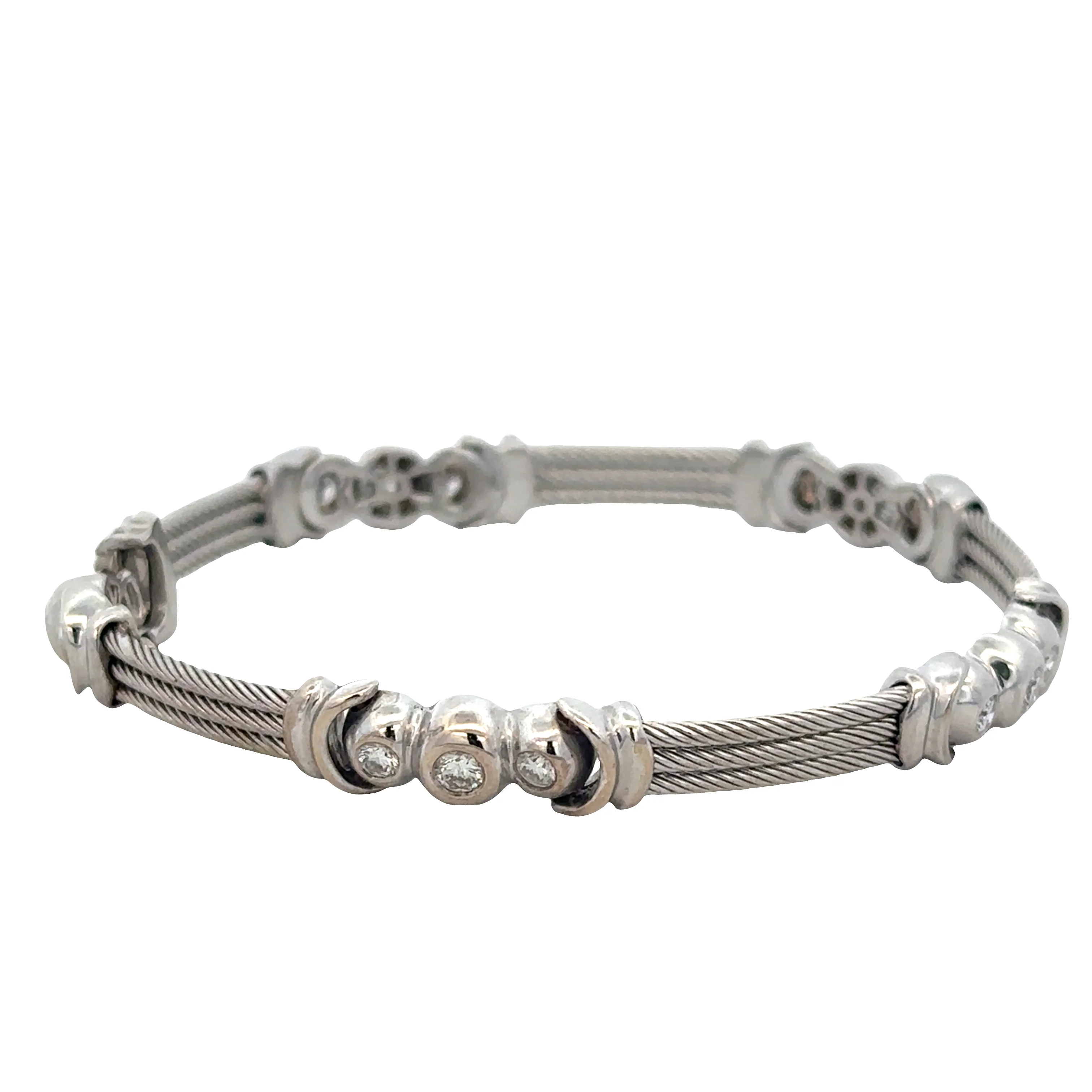 18k White Gold Diamond & Cable Link Bracelet – 7" - Image 2