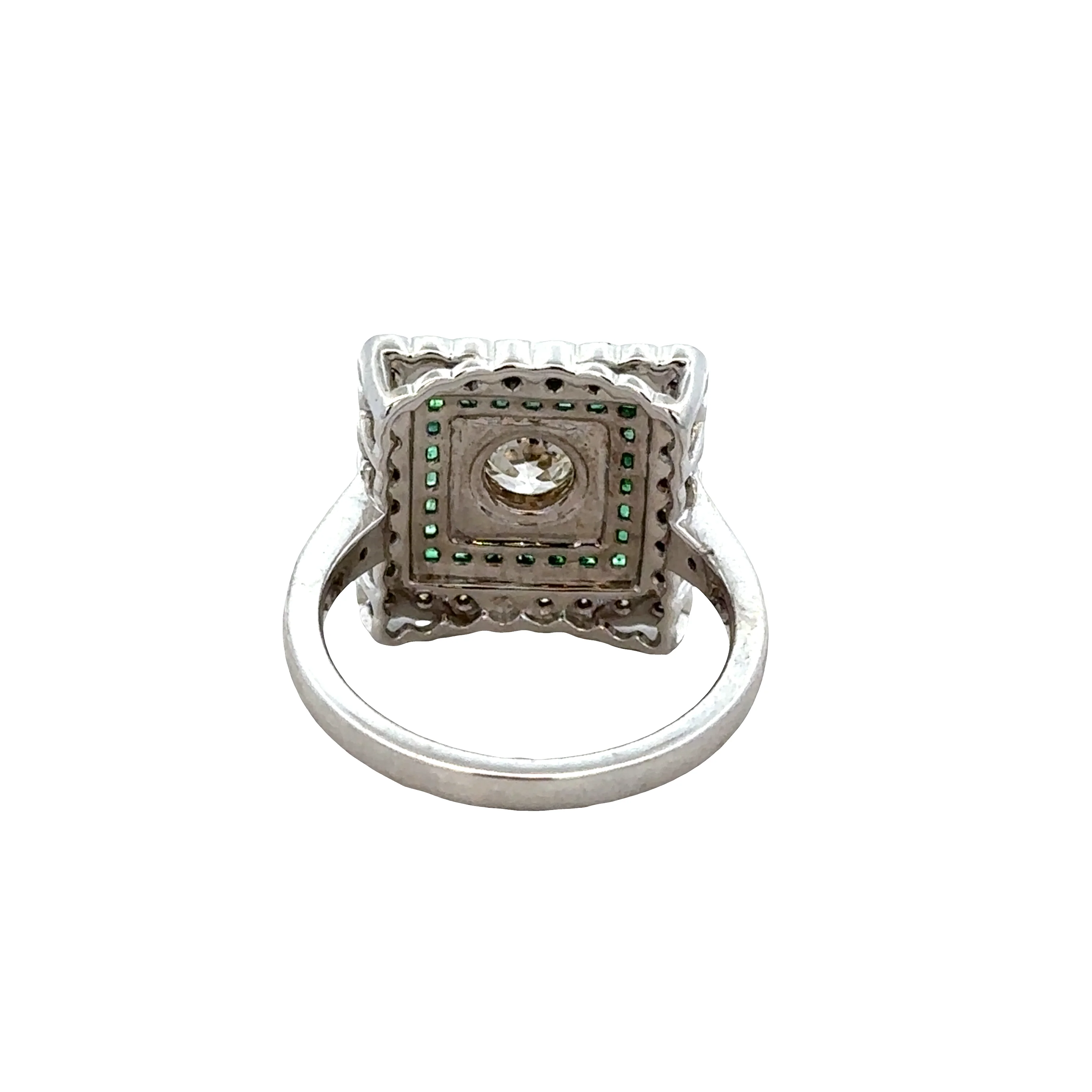 18k White Gold Diamond & Emerald Geometric Ring - Image 3