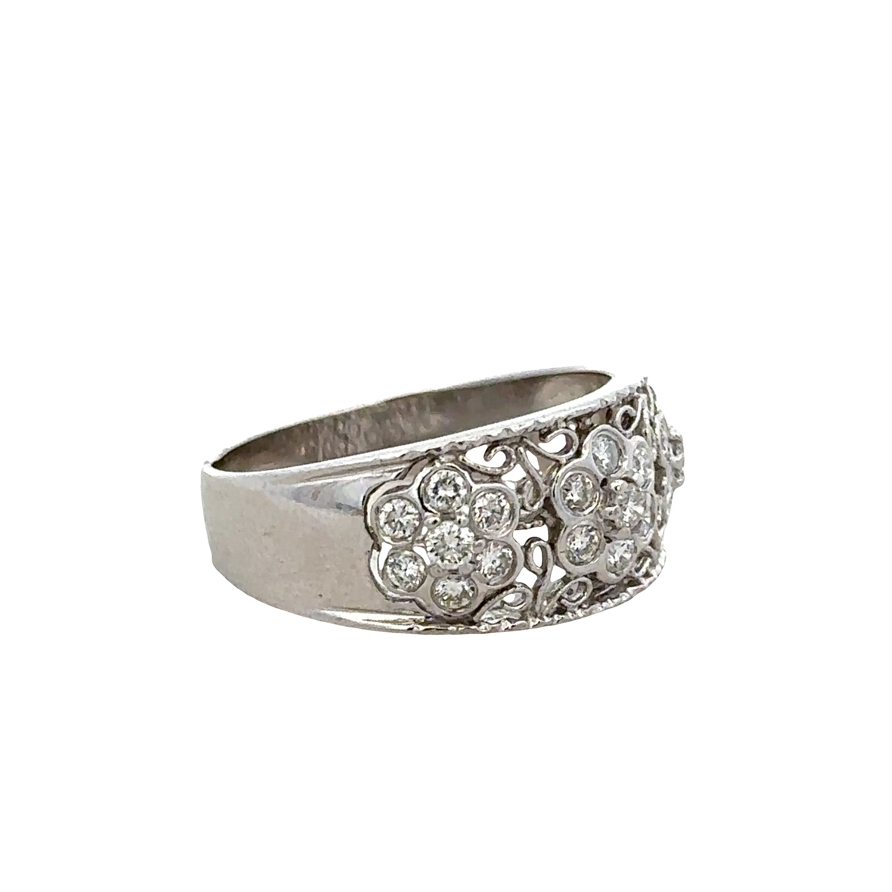 18k White Gold Diamond Floral Filigree Band – Size 9 - Image 2