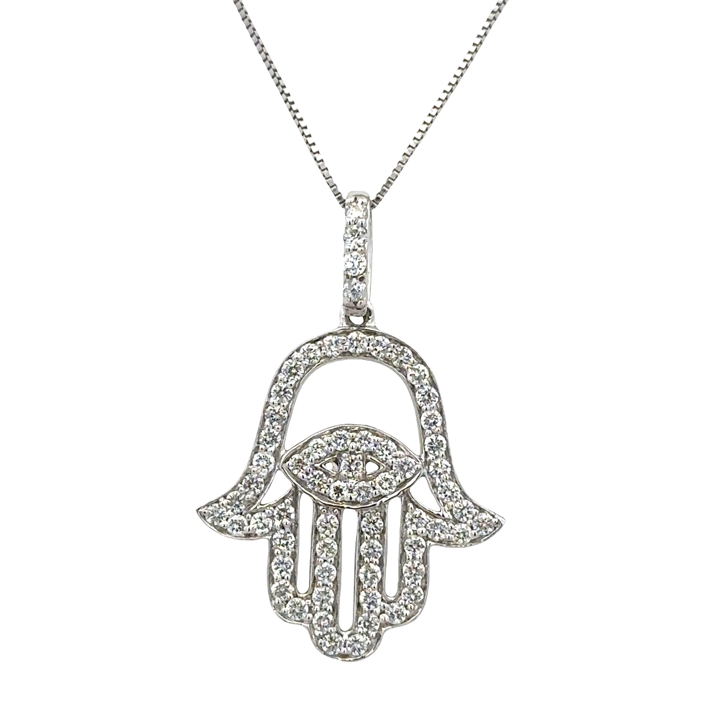 18k White Gold Diamond Hamsa Pendant Necklace – 18" - Image 2