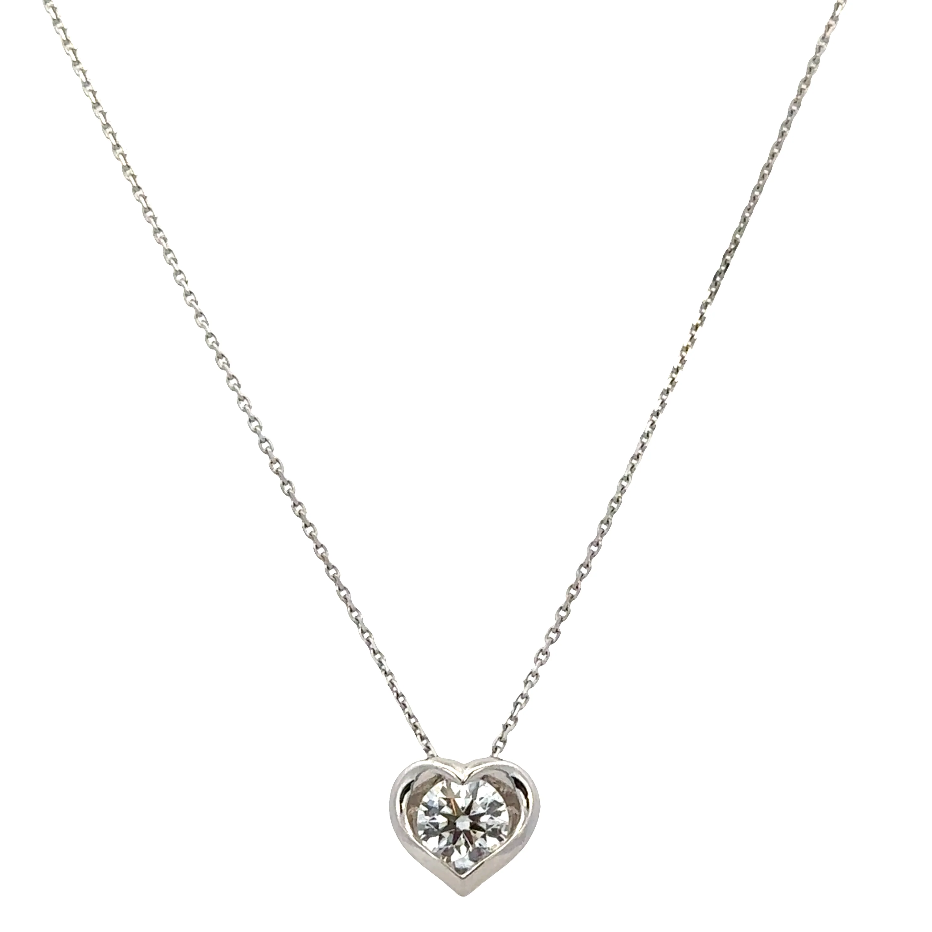 18k White Gold Diamond Heart Slide Pendant Necklace