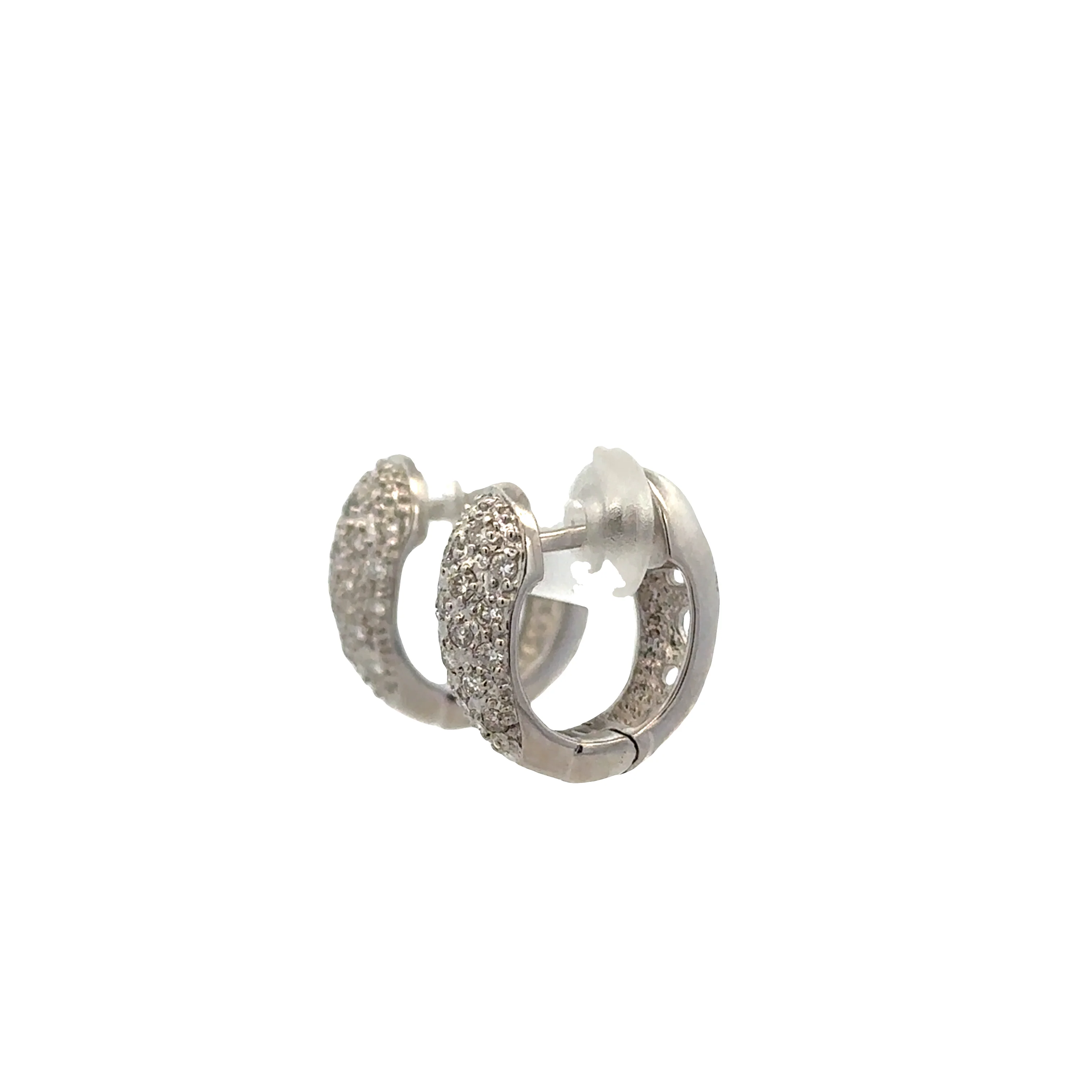 18K White Gold Diamond Hoop Earrings with Heart Cutout Detail – 0.72 CTW - Image 2