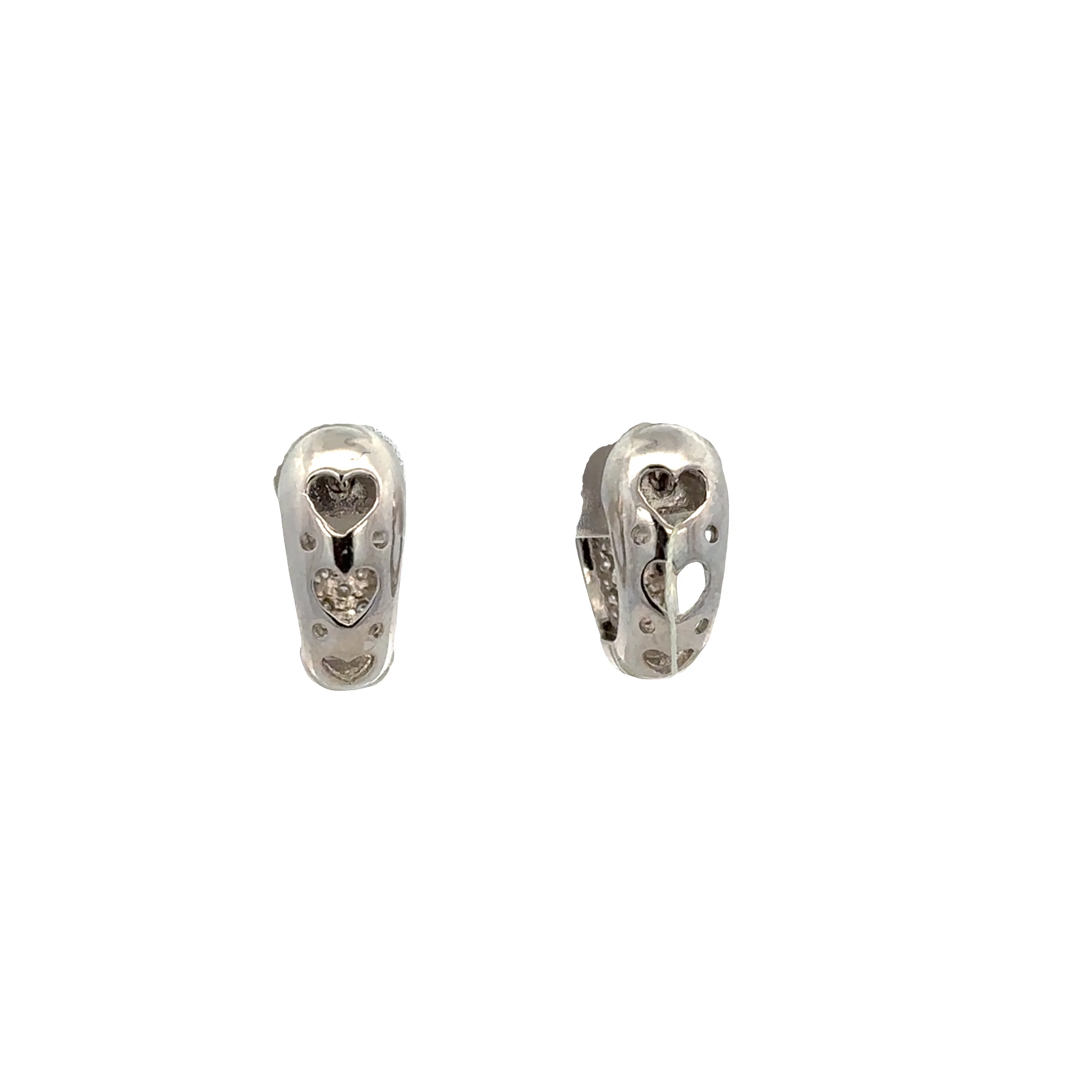18K White Gold Diamond Hoop Earrings with Heart Cutout Detail – 0.72 CTW - Image 3
