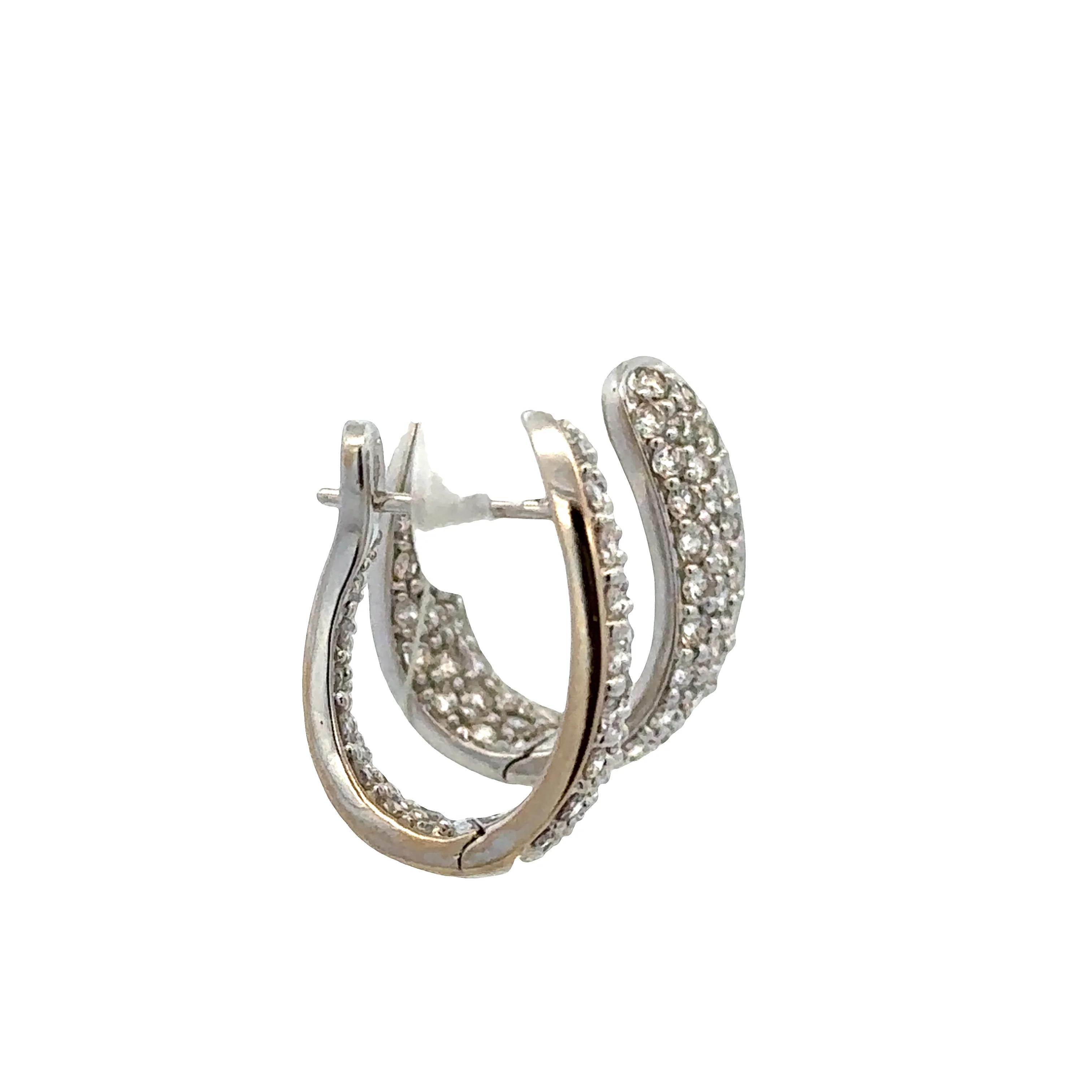 18k White Gold Diamond Huggie Earrings, 1.48 CTW, VS2-SI1 Clarity - Image 2