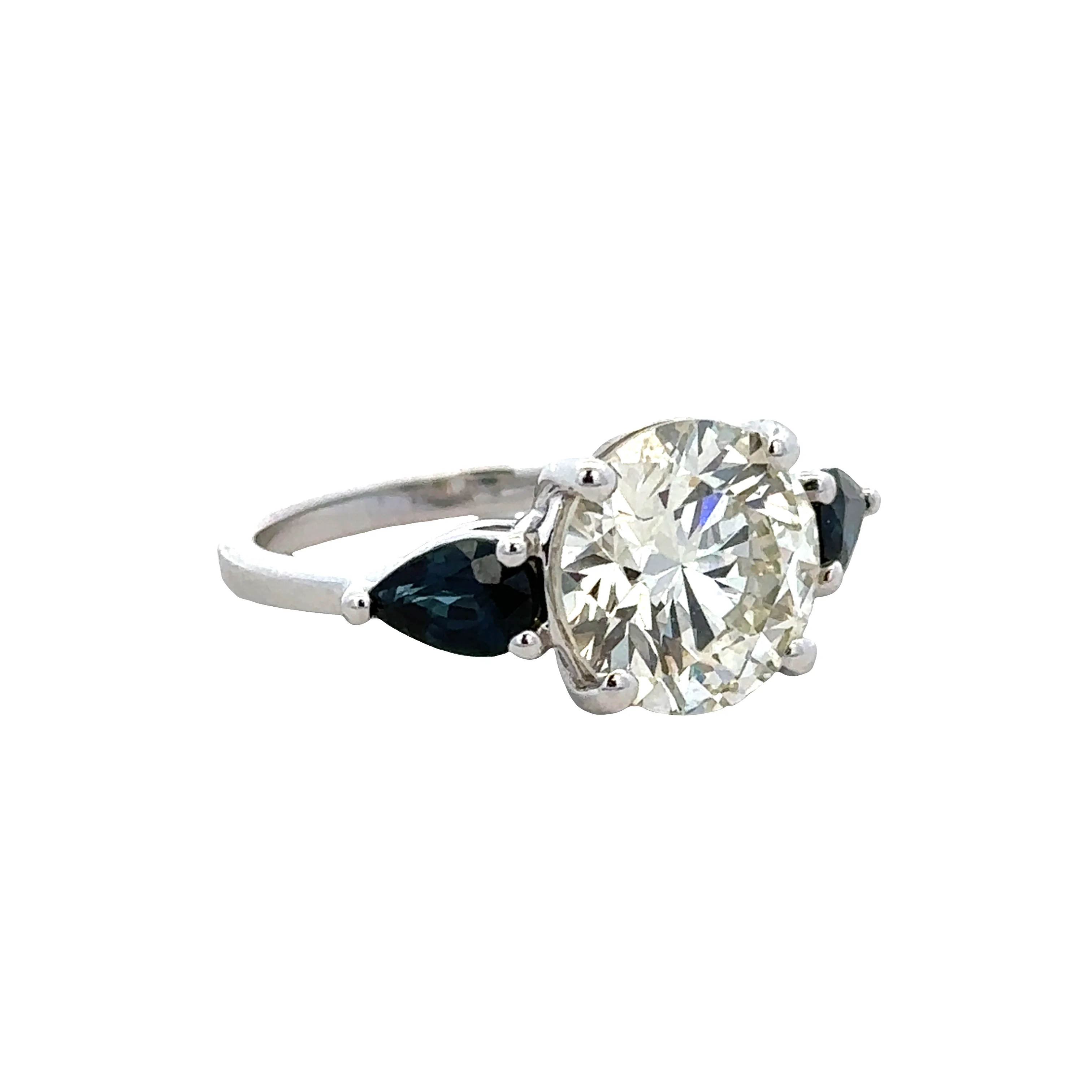 18k White Gold Diamond & Sapphire Three-Stone Engagement Ring – Size 6 - Image 2