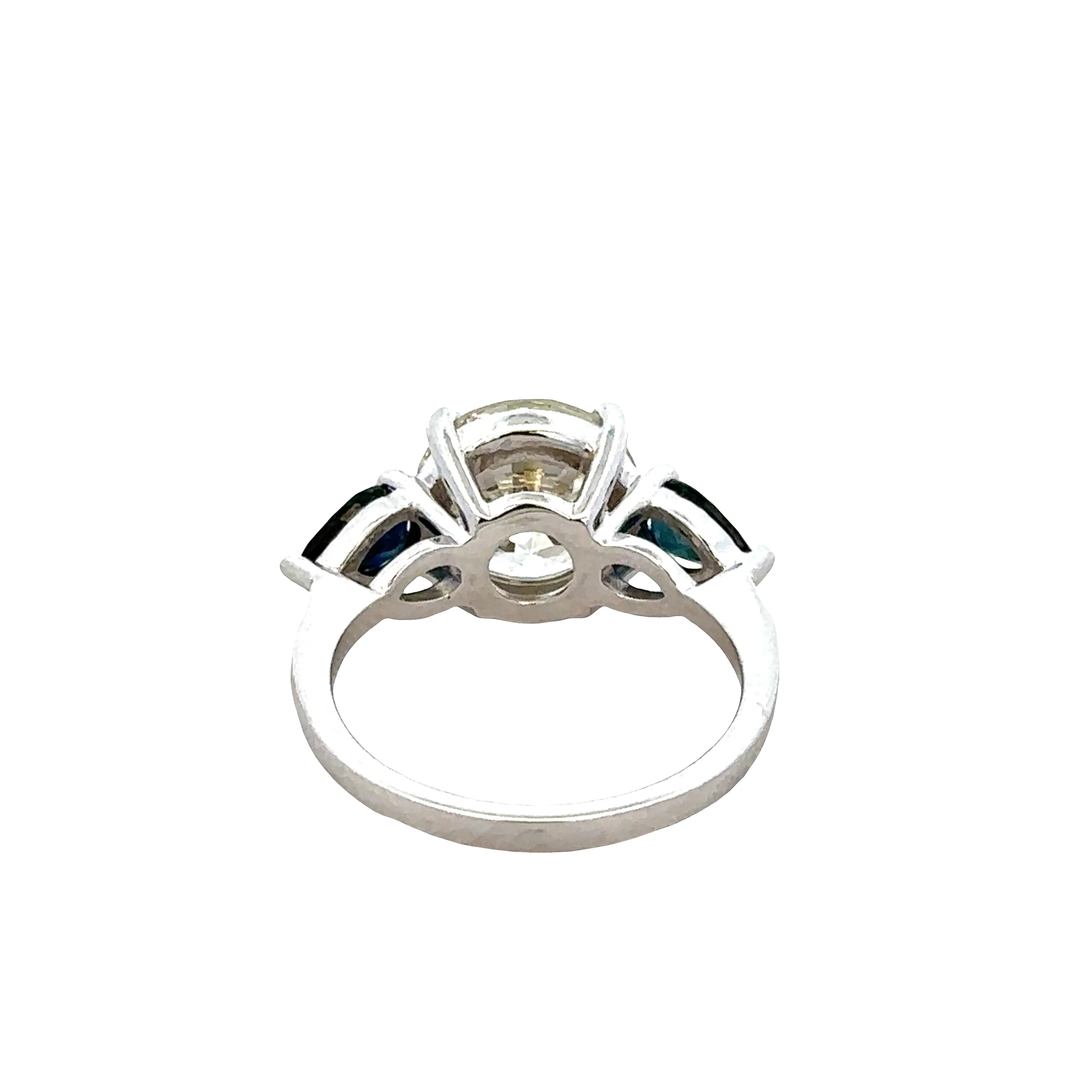 18k White Gold Diamond & Sapphire Three-Stone Engagement Ring – Size 6 - Image 3
